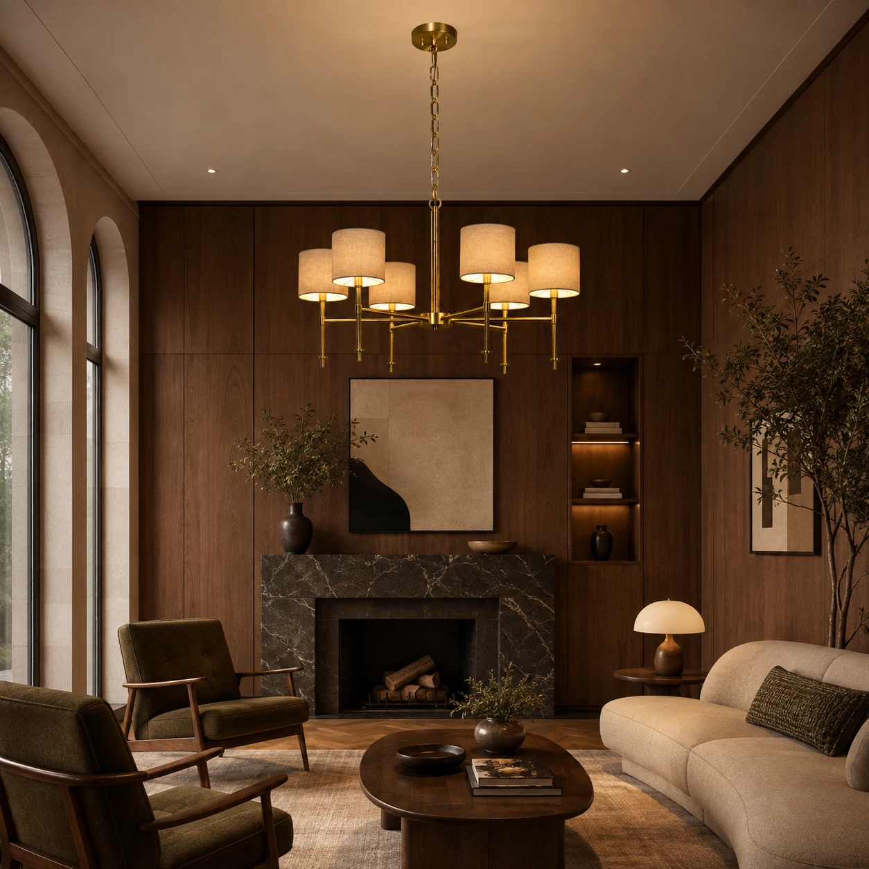 Mid-Century Elegance Drum Chandelier in Modern Living Room