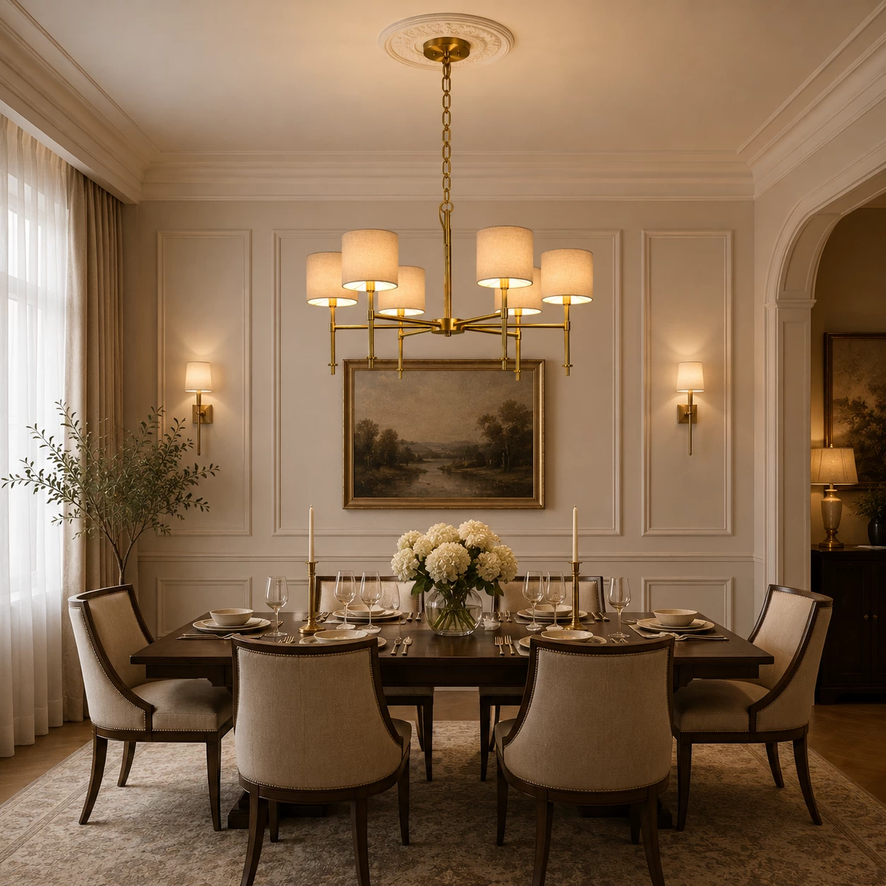 Mid-Century Elegance Drum Chandelier over Dining Table