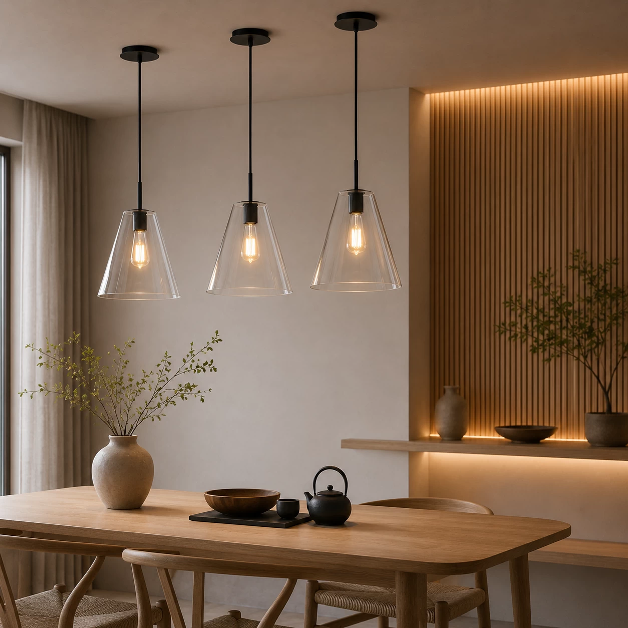 Cone Glass Pendant in Japandi Dining Room
