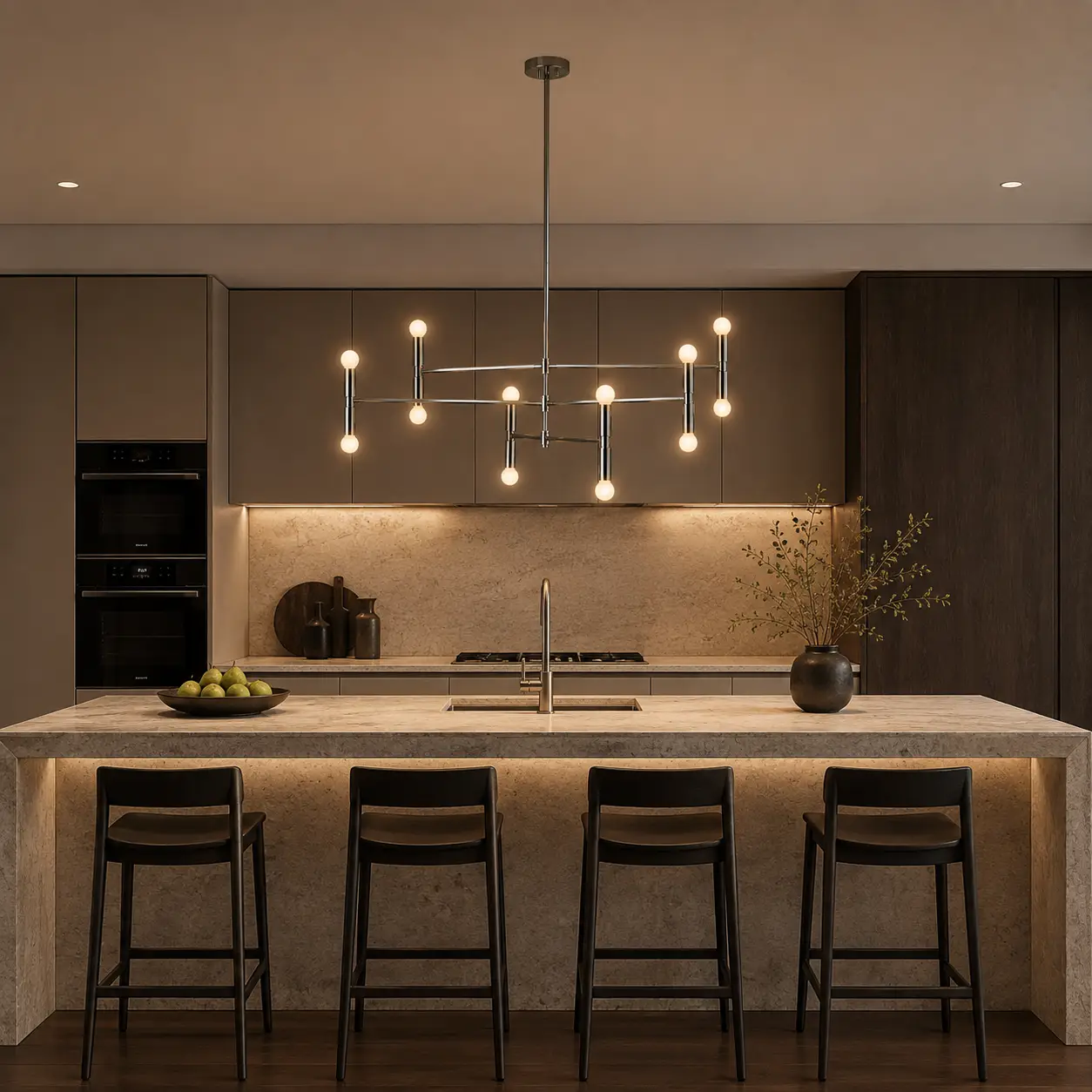 Modular Linear Pendant Light over Kitchen Island