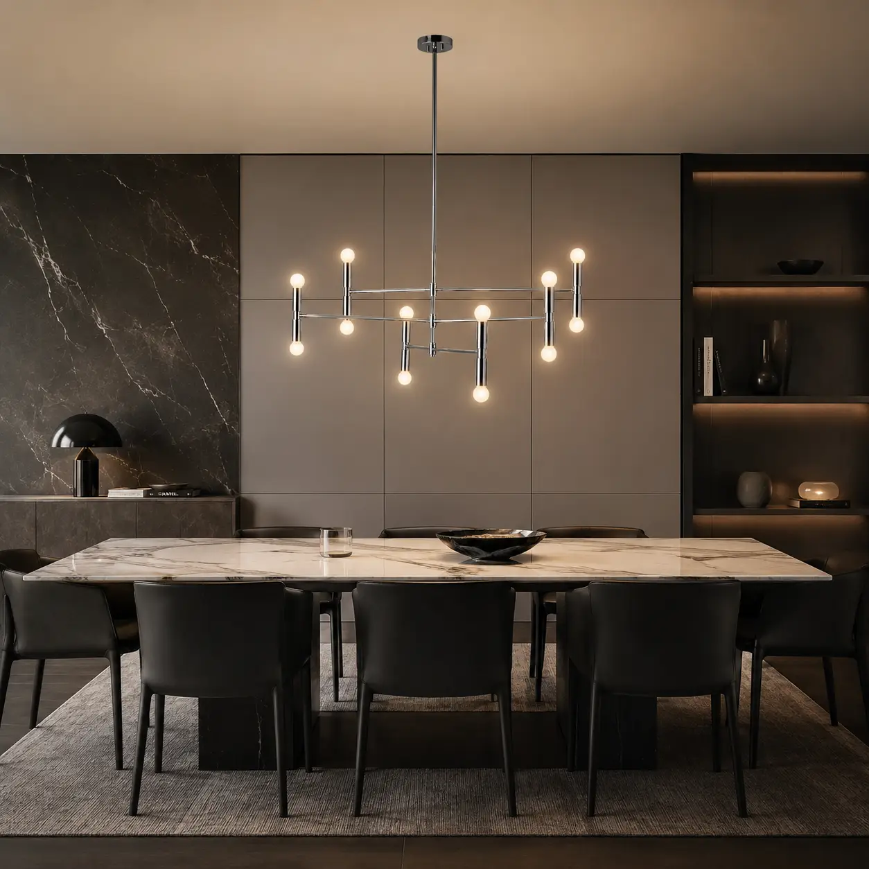 Modular Lumina Linear Chandelier over Luxury Dining Table