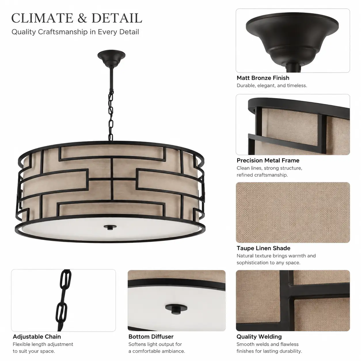 Monarch-4-Light-Drum-Pendant-with-Matt-Bronze-Finish-and-Taupe-Linen-Shade-2 Monarch-4-Light-Drum-Pendant-with-Matt-Bronze-Finish-and-Taupe-Linen-Shade-2
