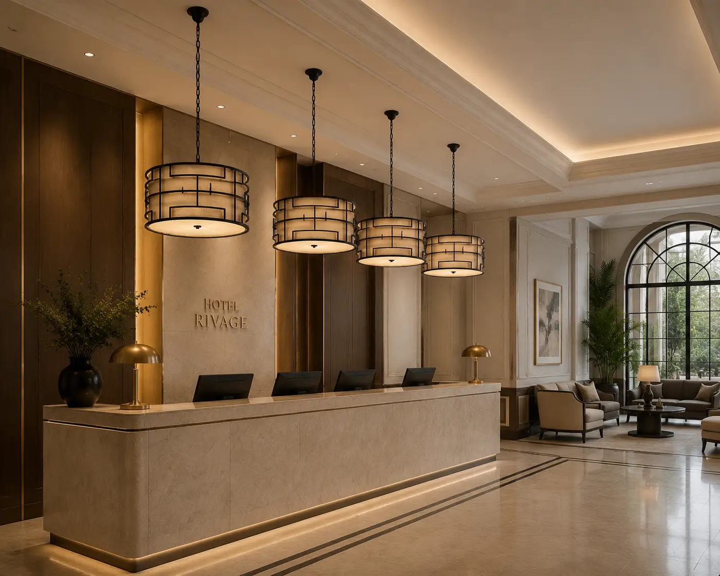 Monarch Pendant in Hospitality Lounge Render