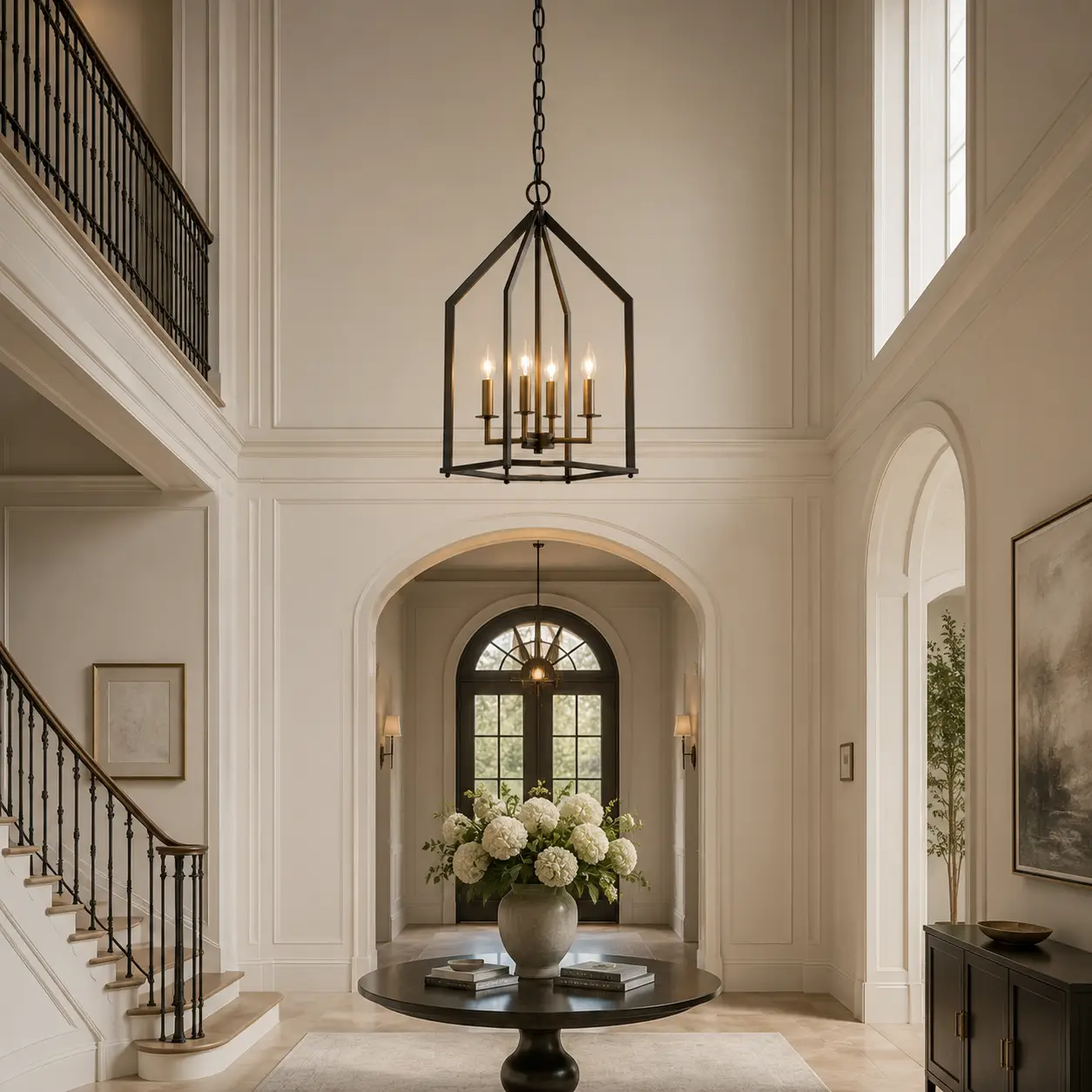 Montara-Geometric-Cage-4-Light-Pendant-with-Candle-Holders-french-transitional-foyer Montara-Geometric-Cage-4-Light-Pendant-with-Candle-Holders-french-transitional-foyer