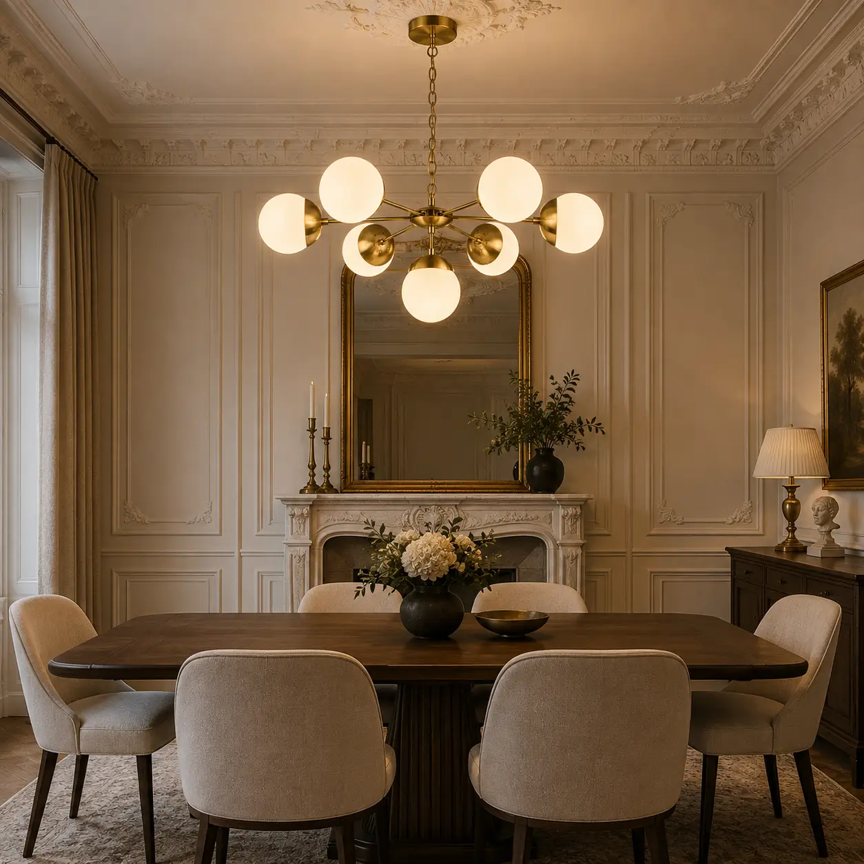 Nebula Bloom Chandelier in Modern French Parisian Apartment Dining Room