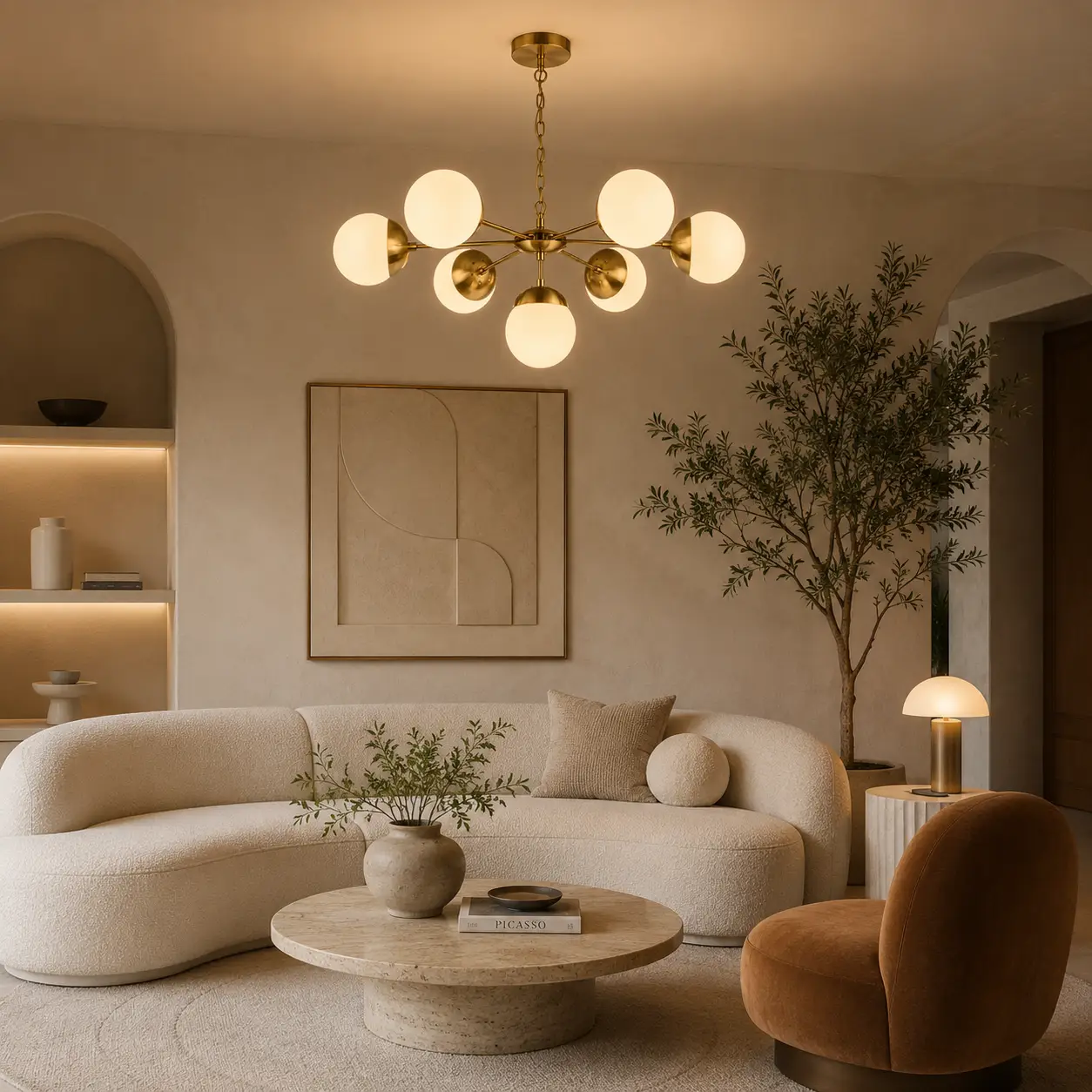 Nebula Bloom Opal Glass Chandelier in Organic Modern Living Room