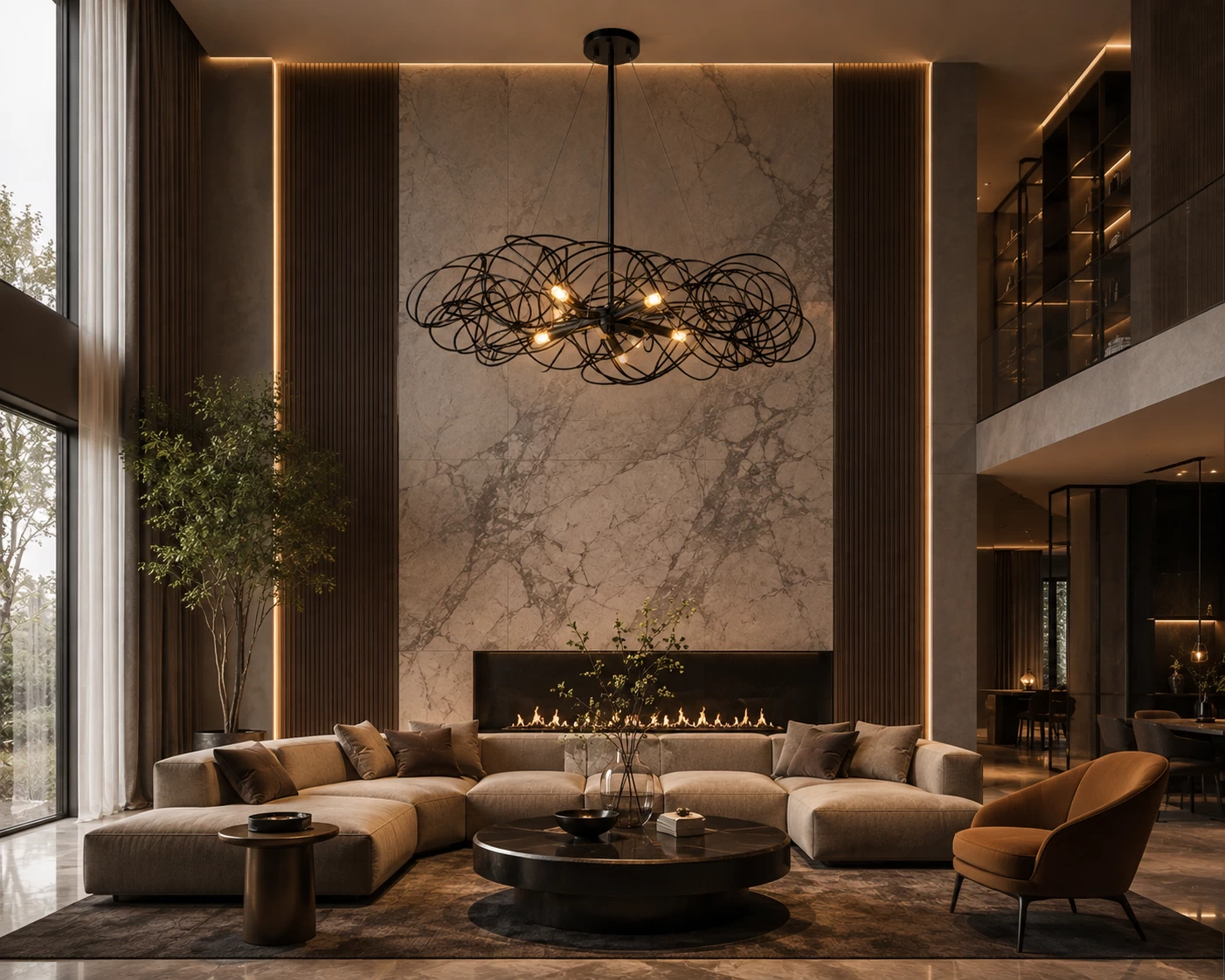 Nebula Sculptural Pendant in Modern Luxury Living Room