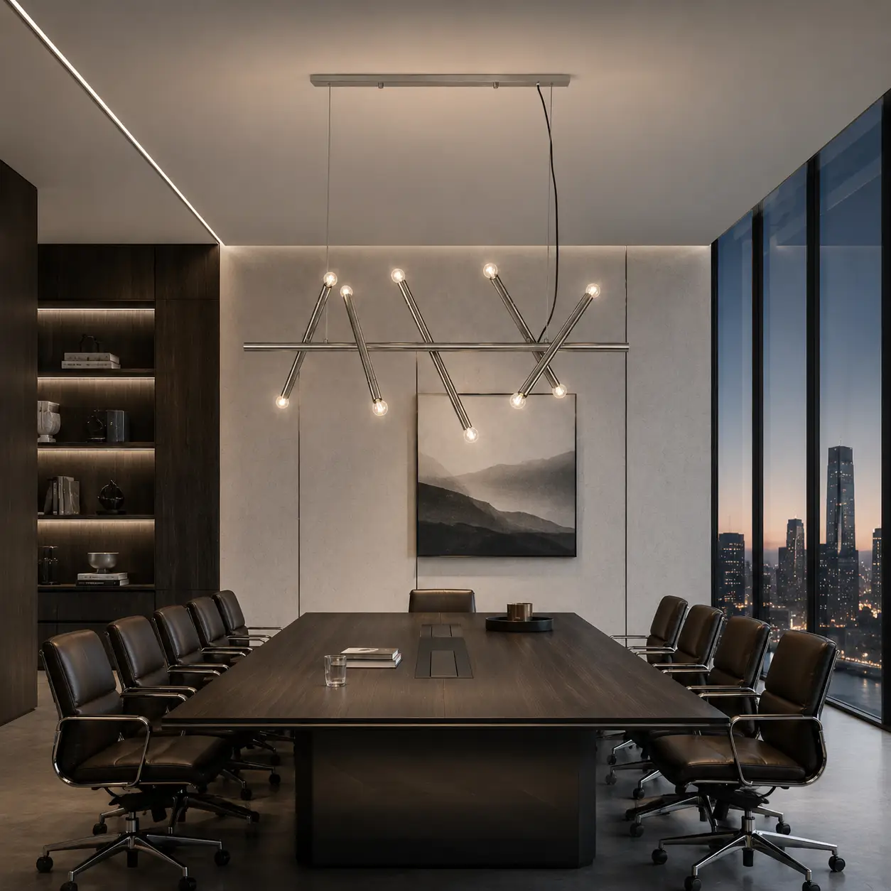 The Nexus Sculptural Linear Pendant in Executive Corporate Conference Room
