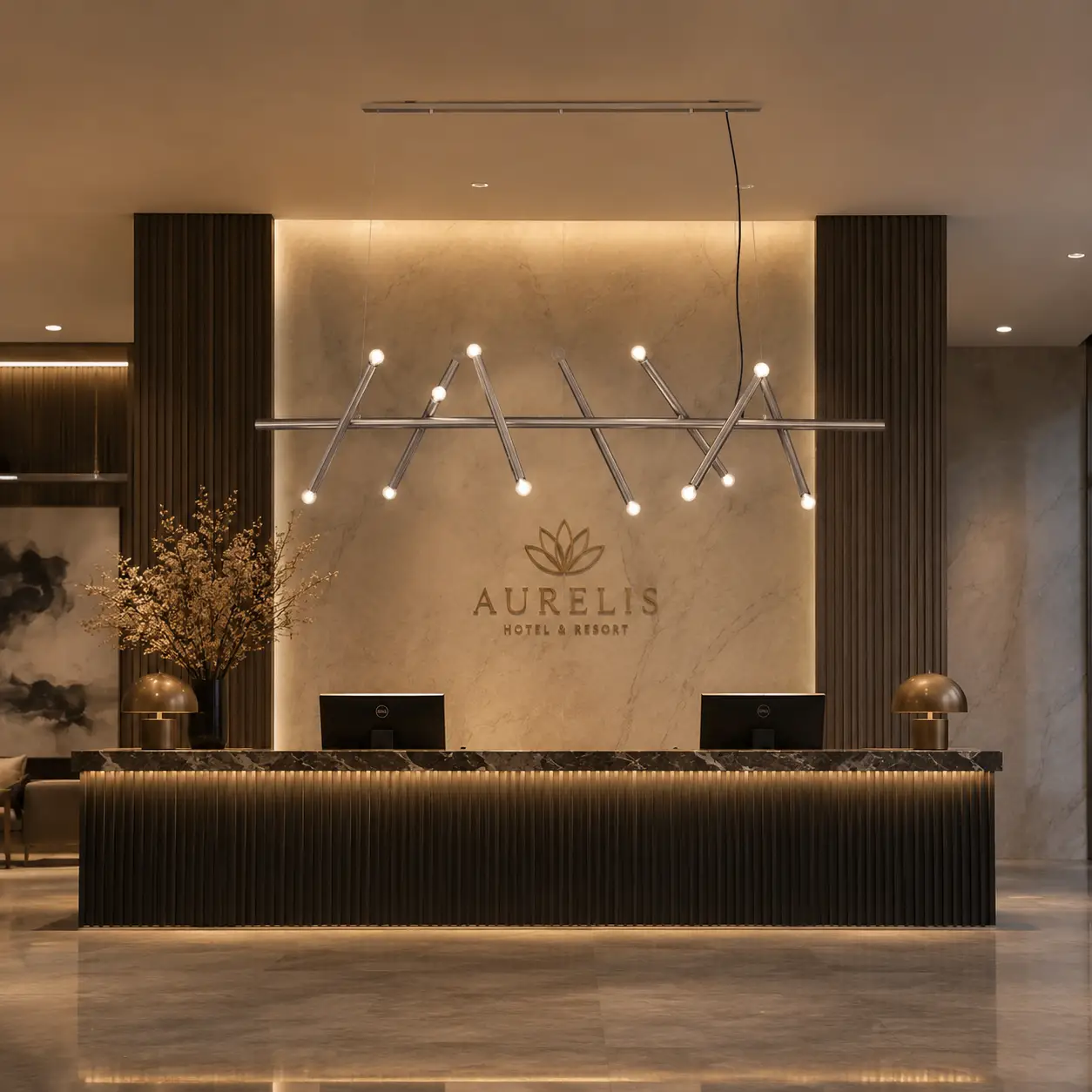 The Nexus Linear Pendant over Hotel Reception Counter