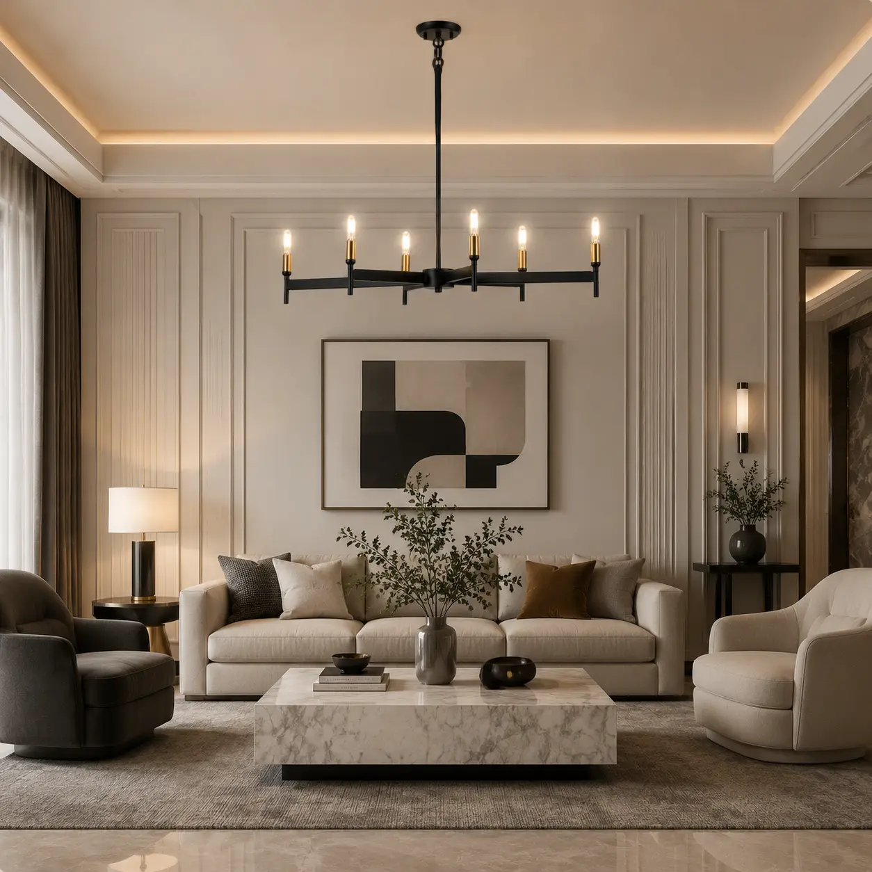 Nordic-Axis-6‑Light-Pendant-with-Matte-Black-Brass-Finish-modern-transitional-living Nordic-Axis-6‑Light-Pendant-with-Matte-Black-Brass-Finish-modern-transitional-living