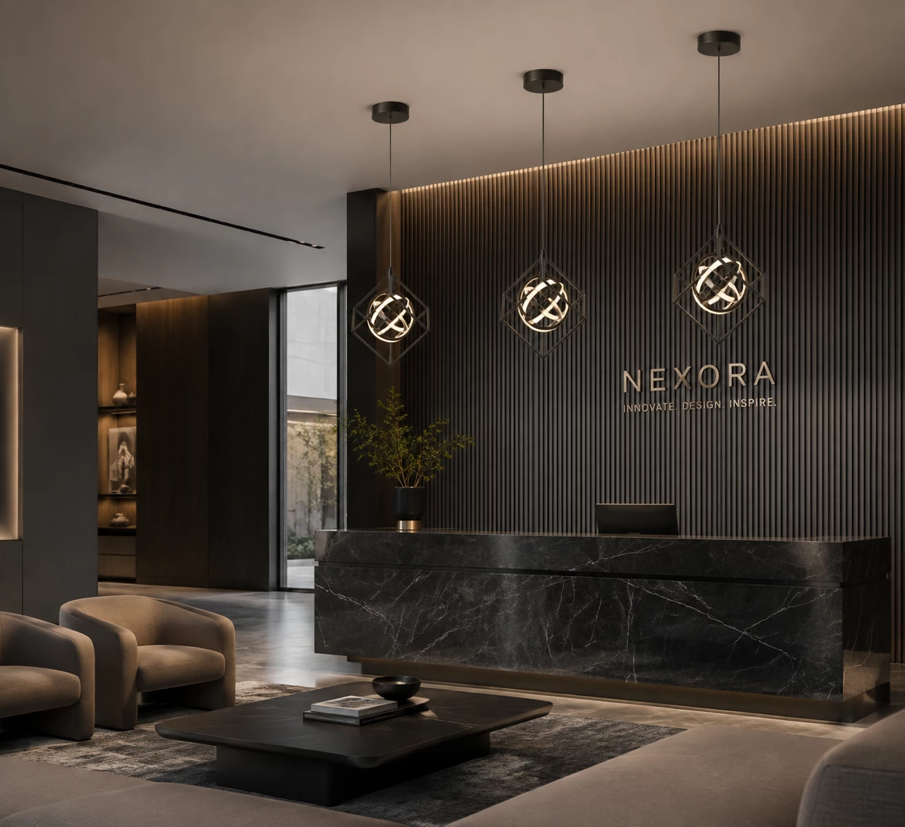 Orbicube Pendant in Corporate Executive Reception