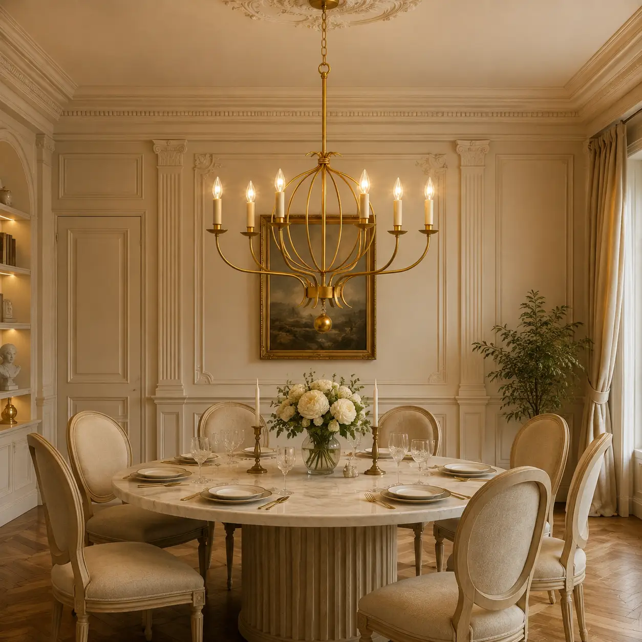 Orvelle 6-Light Chandelier in French Chic Dining Room