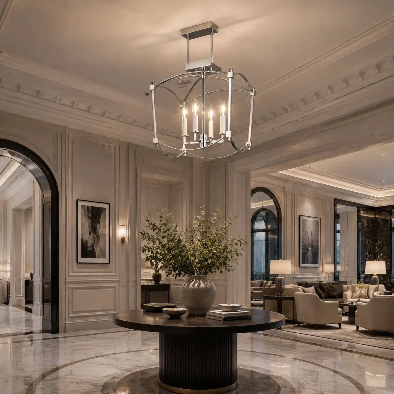 Ovalyn-4-Light-Pendant-with-Chrome-Oval-Frame-transitional-neoclassical-hotel-lounge Ovalyn-4-Light-Pendant-with-Chrome-Oval-Frame-transitional-neoclassical-hotel-lounge