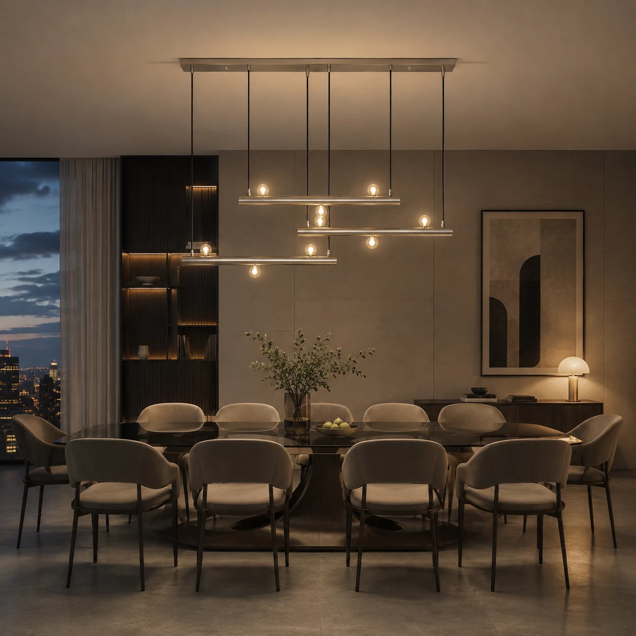 The Strata 9-Light Linear Chandelier in Italian Contemporary Dining Room