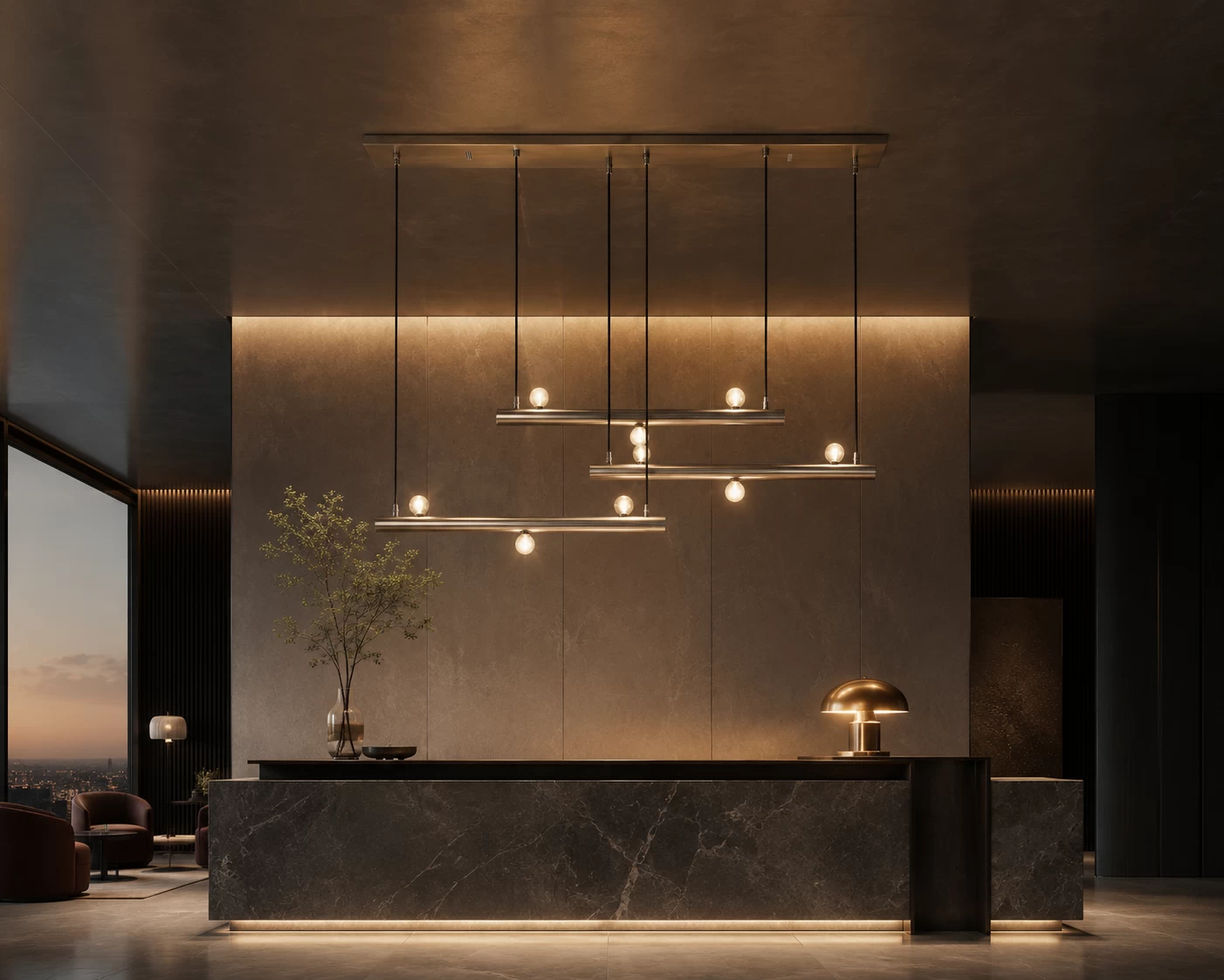 The Strata 9-Light Pendant in Boutique Hotel Executive Lounge