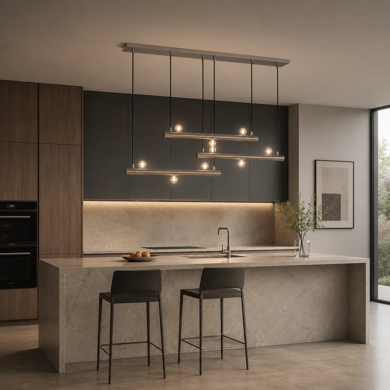The Strata 9-Light Pendant in Modern Minimalist Grand Kitchen Island