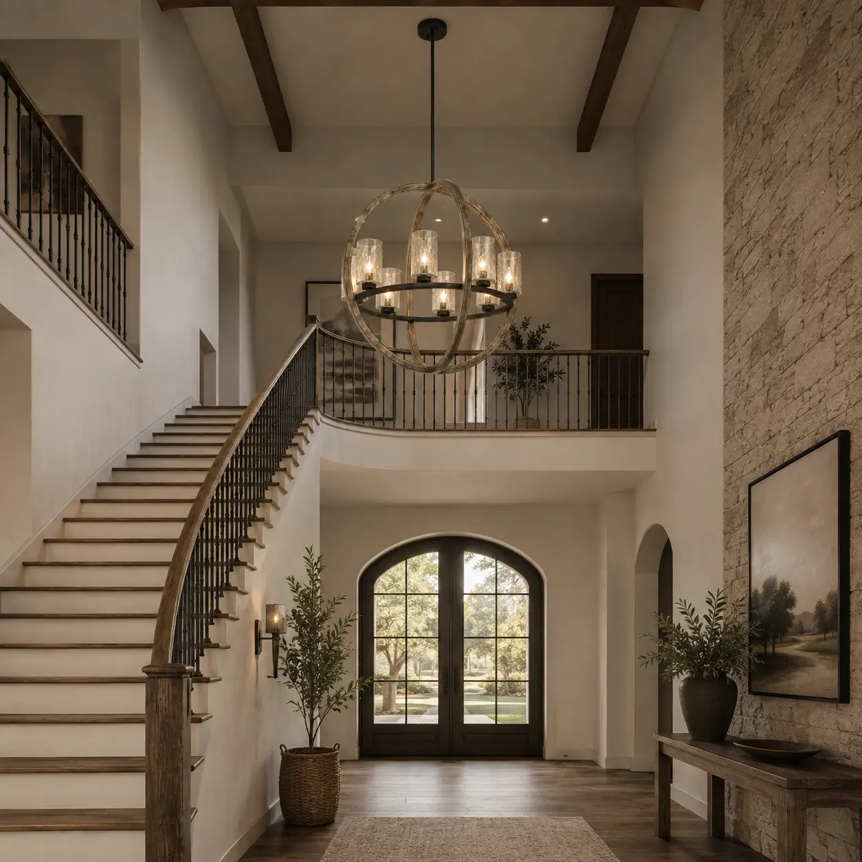 The Terra Grand Orb Pendant in Double Height Vaulted Foyer