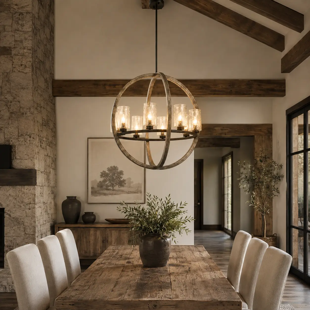 The Terra Grand Orb Pendant in Modern Farmhouse Dining Room