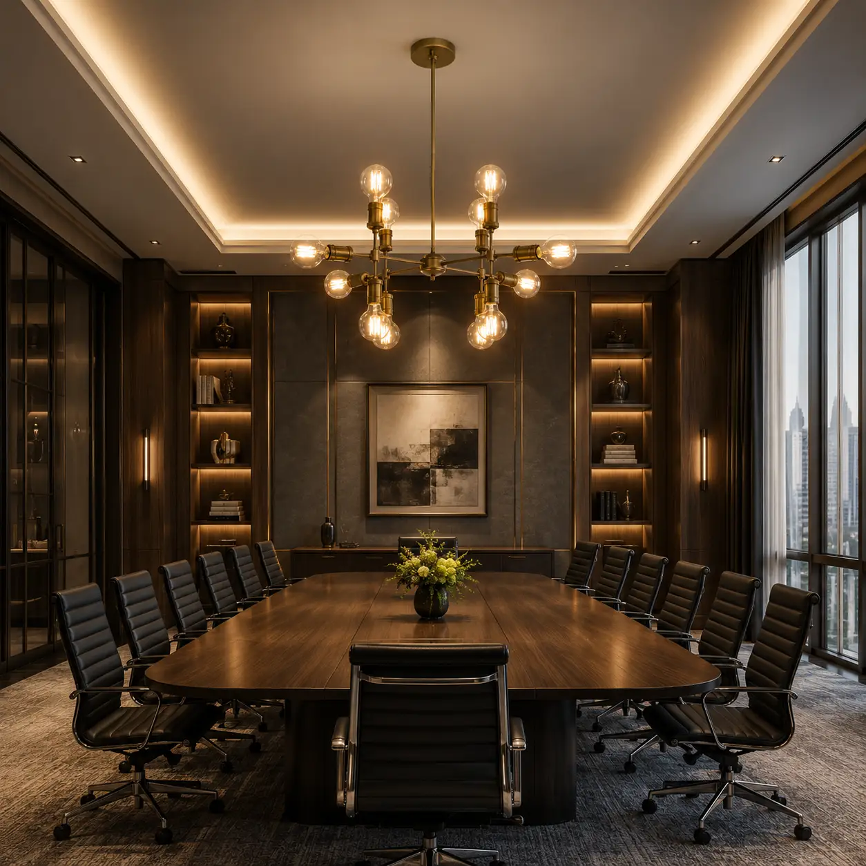 Urban Grid Industrial Chandelier in Luxury Restaurant Dining Hall