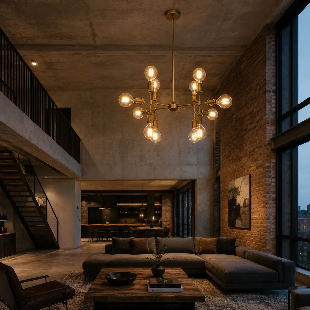 Urban Grid 12-Light Industrial Chandelier in Modern Industrial Loft