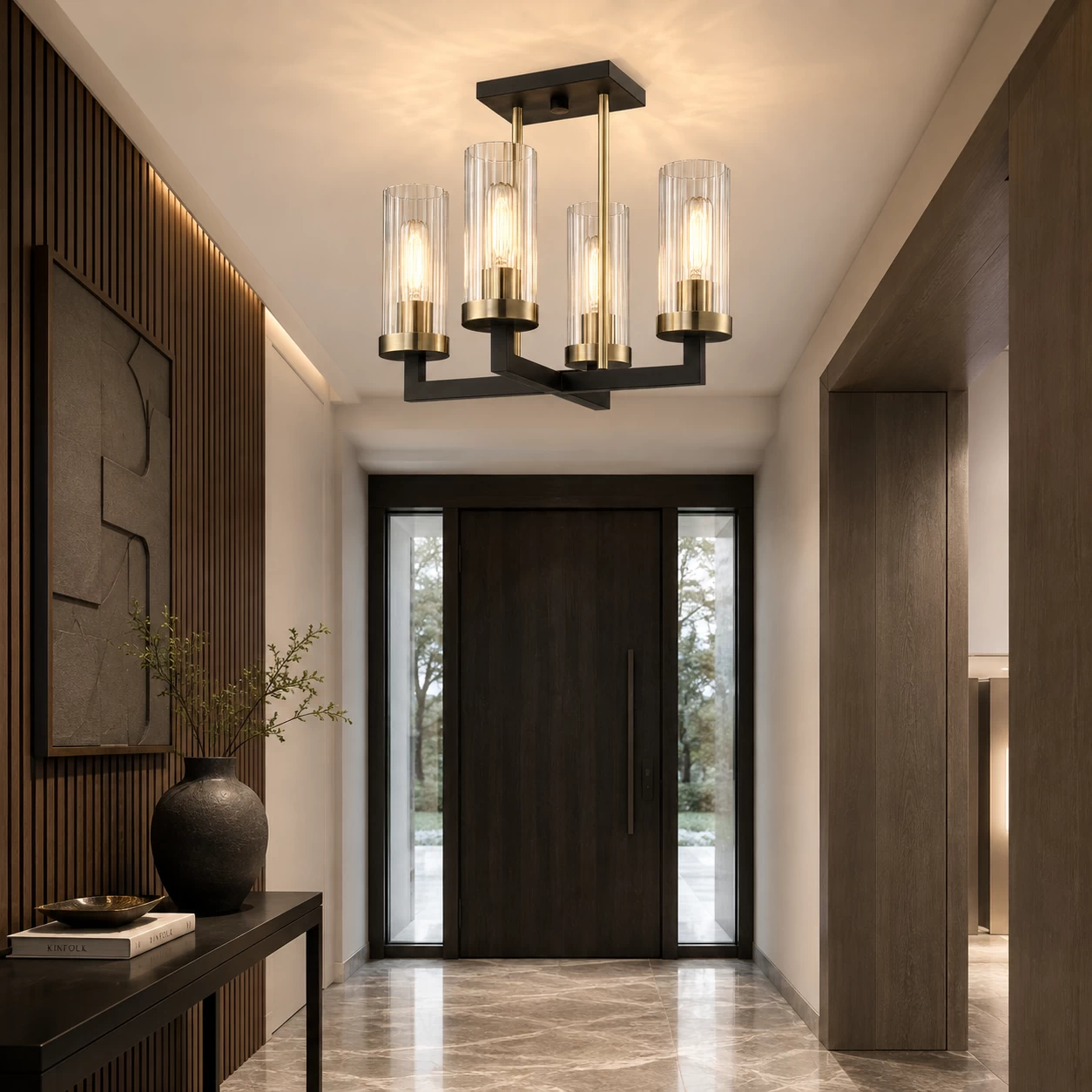 Urban Refine 4-Light Semi-Flush Mount in Luxury Apartment Foyer