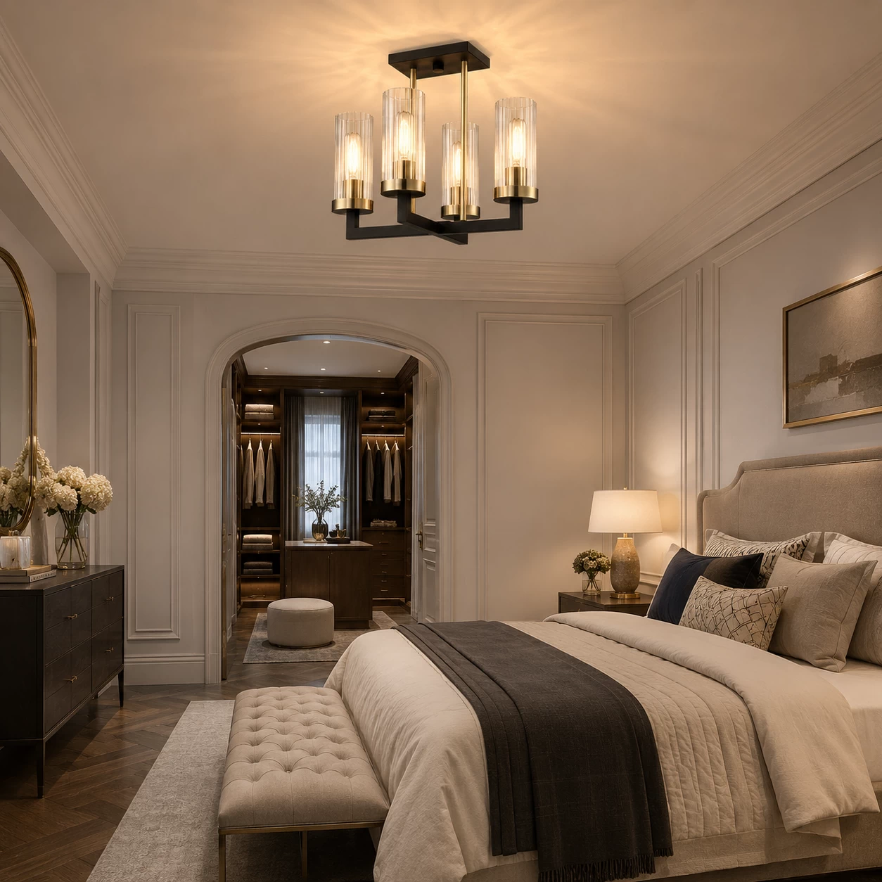 Urban-Refine-4-Light-Ribbed-Glass-Semi-Flush-Mount-transitional-master-suite Urban-Refine-4-Light-Ribbed-Glass-Semi-Flush-Mount-transitional-master-suite