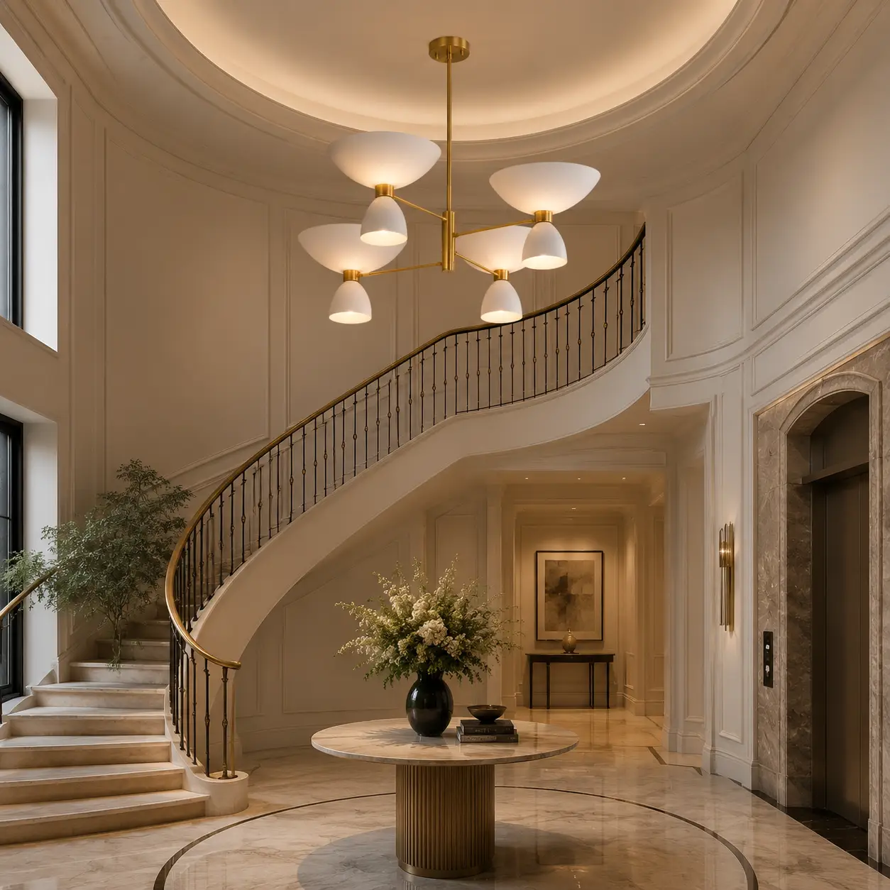 Virello--Dual-Shade-Brass-8-Light-Chandelier-transitional-foyer Virello--Dual-Shade-Brass-8-Light-Chandelier-transitional-foyer