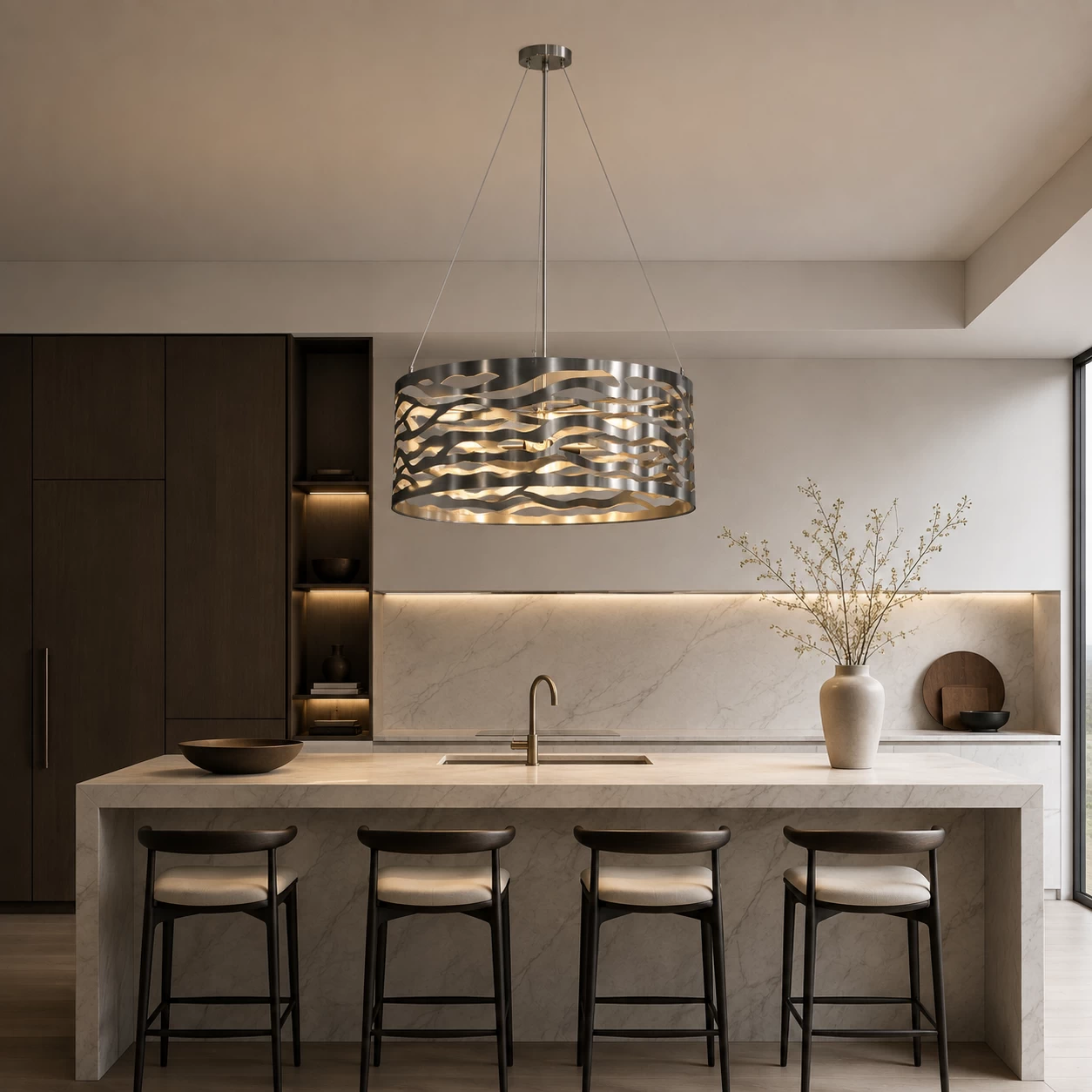 Zenith Wave Sculptural Pendant in Modern Minimalist Kitchen