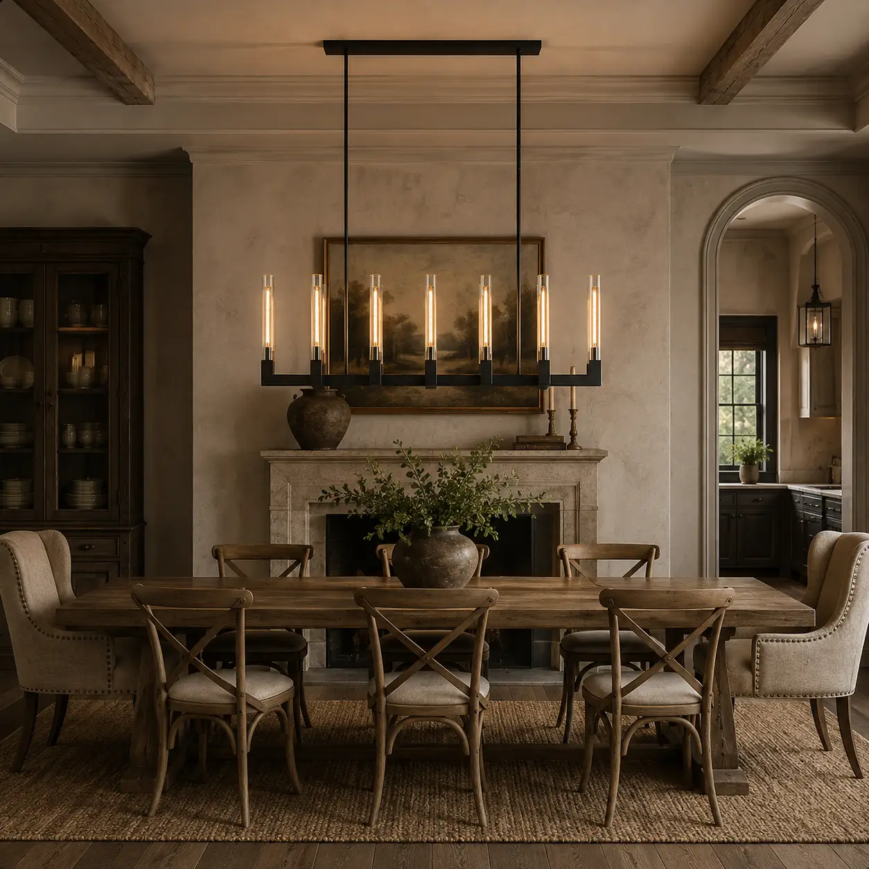 Aero-Linear 12-Light Industrial Bar Pendant in a French-inspired transitional interior