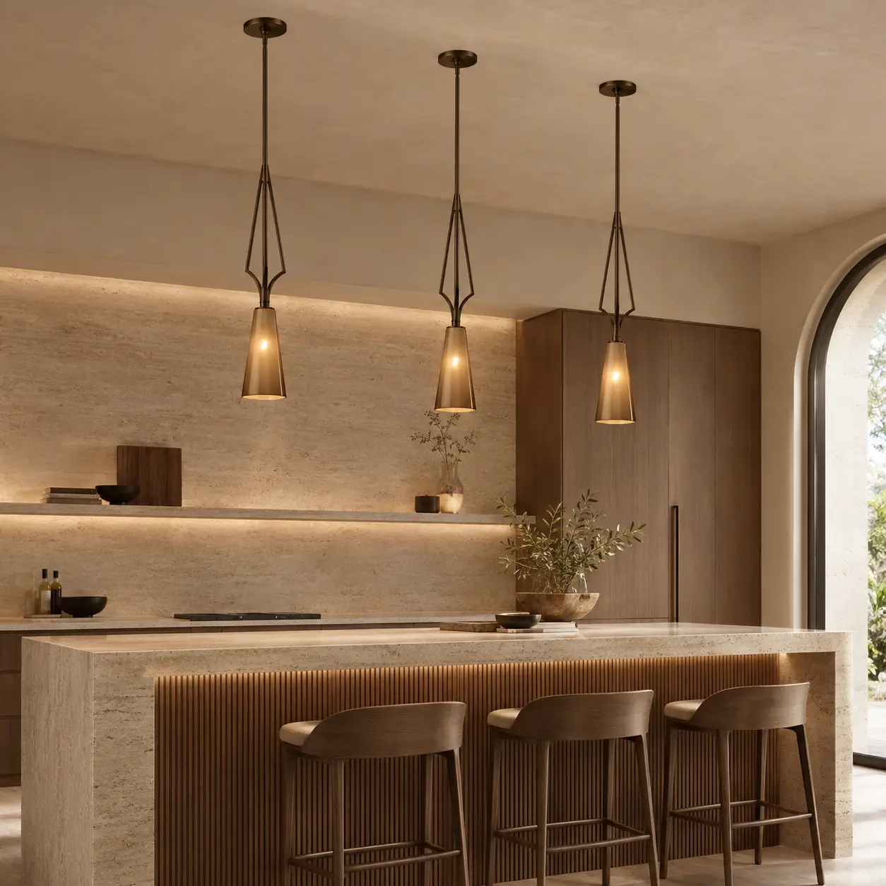 Aldora Metal Pendant Light in Modern Warm Luxury Kitchen Island Interior