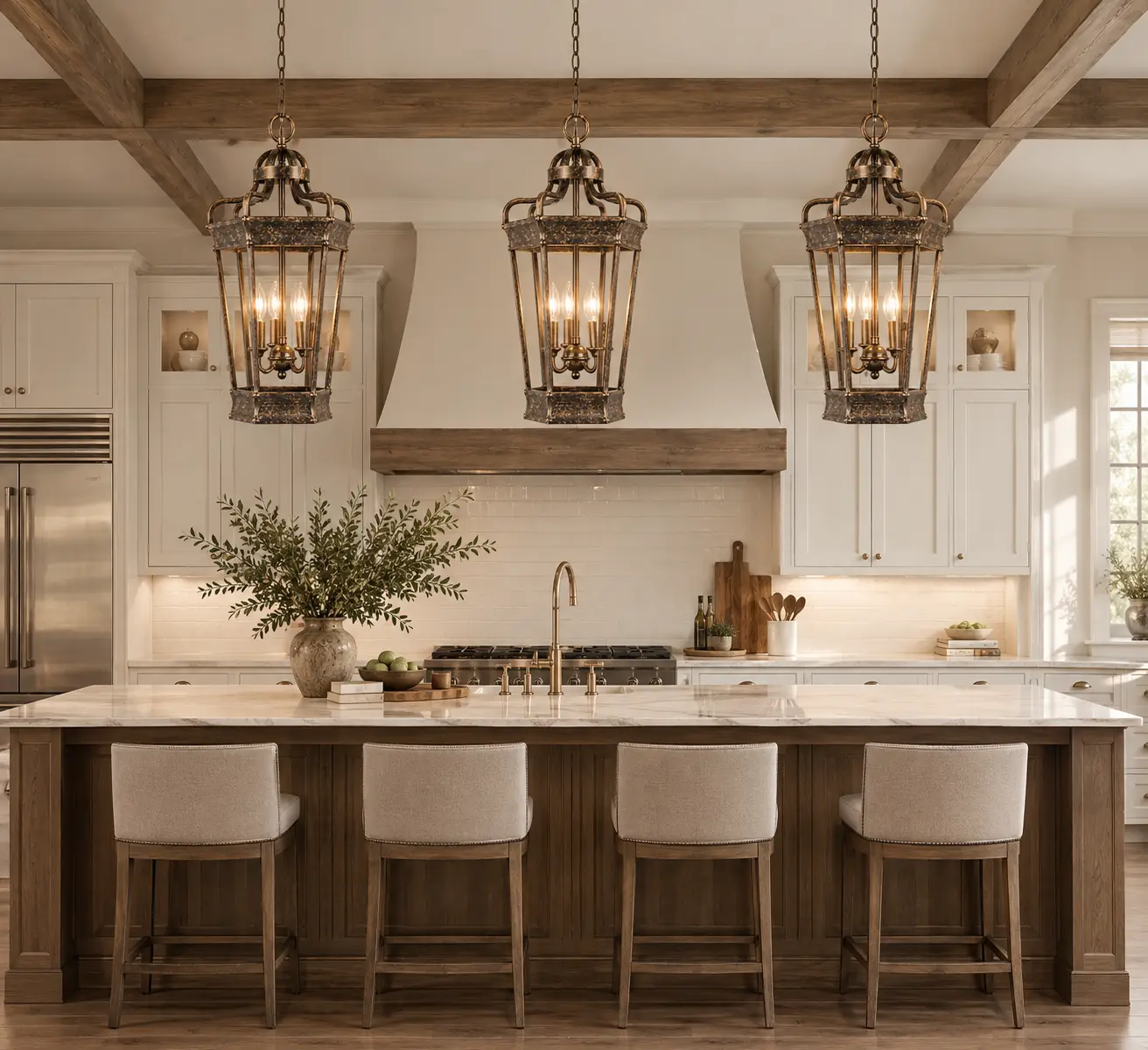 Pair of Lantern Pendants over Kitchen Island Render