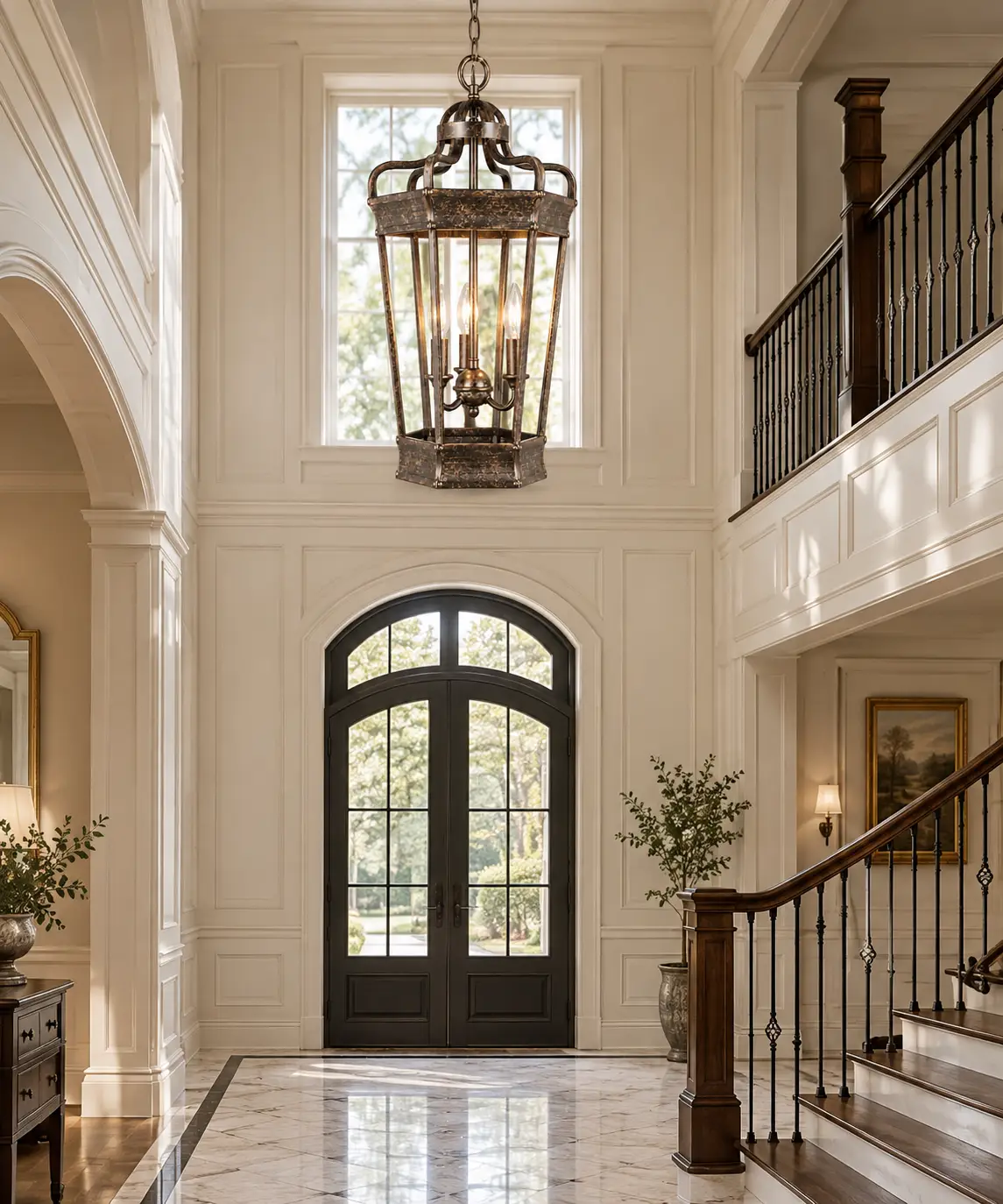 3-Light Lantern Pendant in Neoclassical Grand Foyer Render