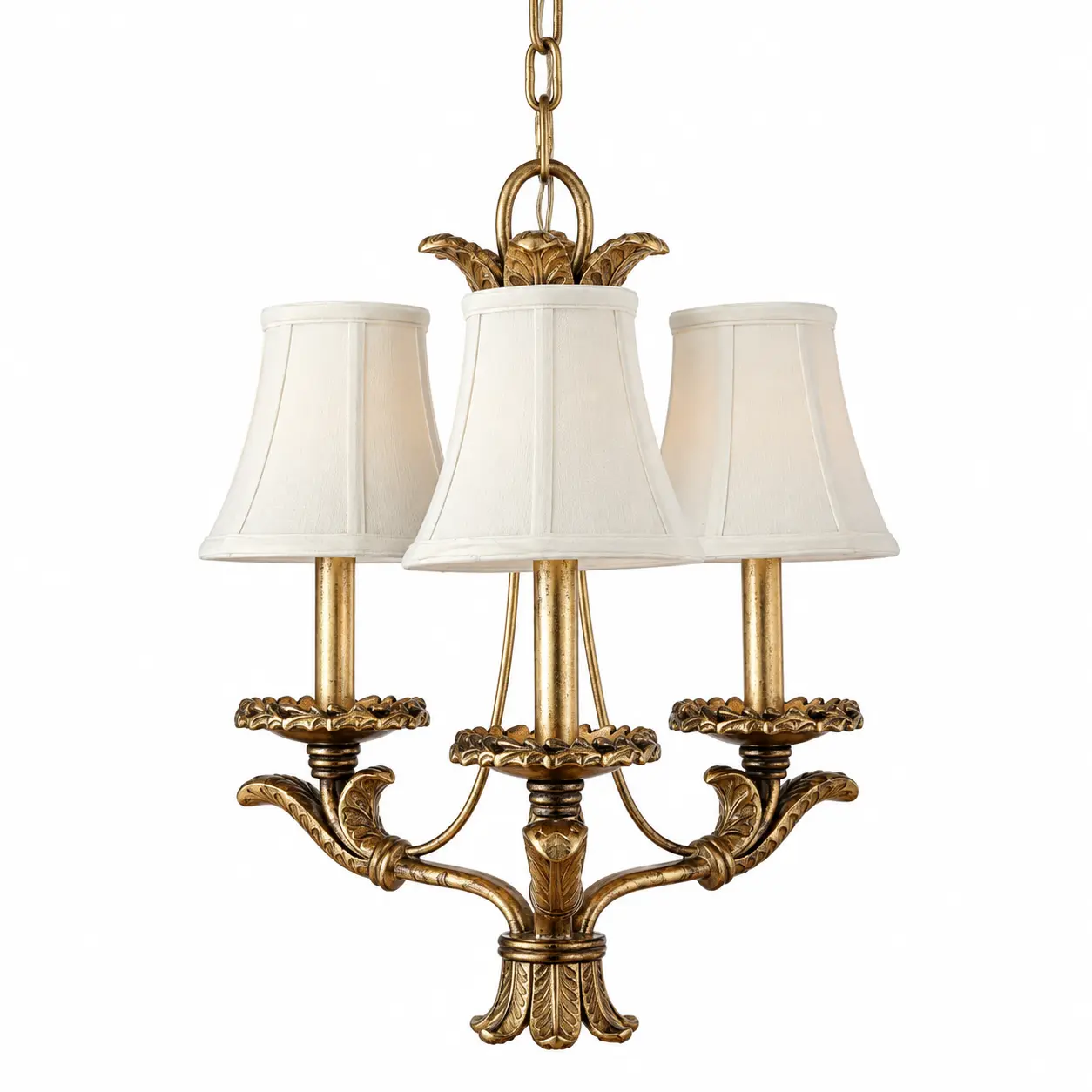 Antique-Gold-Leaf-3-Light-Pendant-Chandelier-with-Fabric-Shades-1 Antique-Gold-Leaf-3-Light-Pendant-Chandelier-with-Fabric-Shades-1