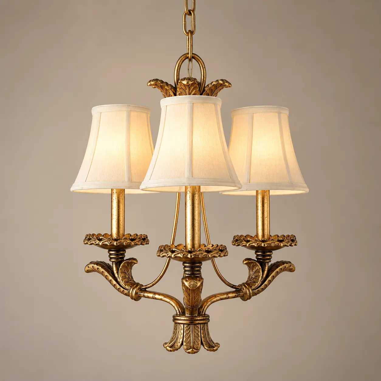 Antique-Gold-Leaf-3-Light-Pendant-Chandelier-with-Fabric-Shades-3 Antique-Gold-Leaf-3-Light-Pendant-Chandelier-with-Fabric-Shades-3