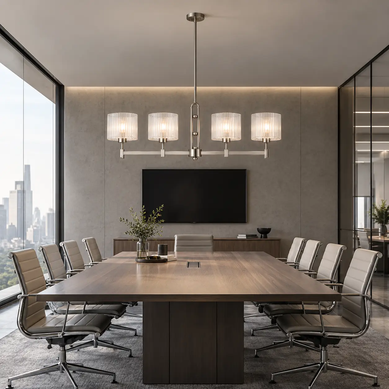 Architectural Linear Pendant in Minimalist Commercial Interior