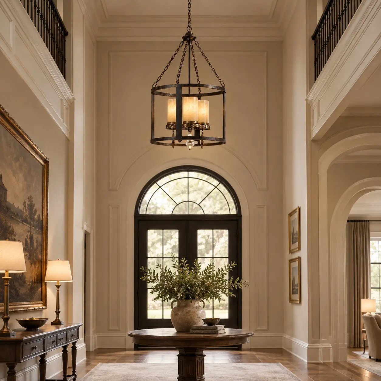 Wrought Iron Chandelier in Modern Living Room Interior