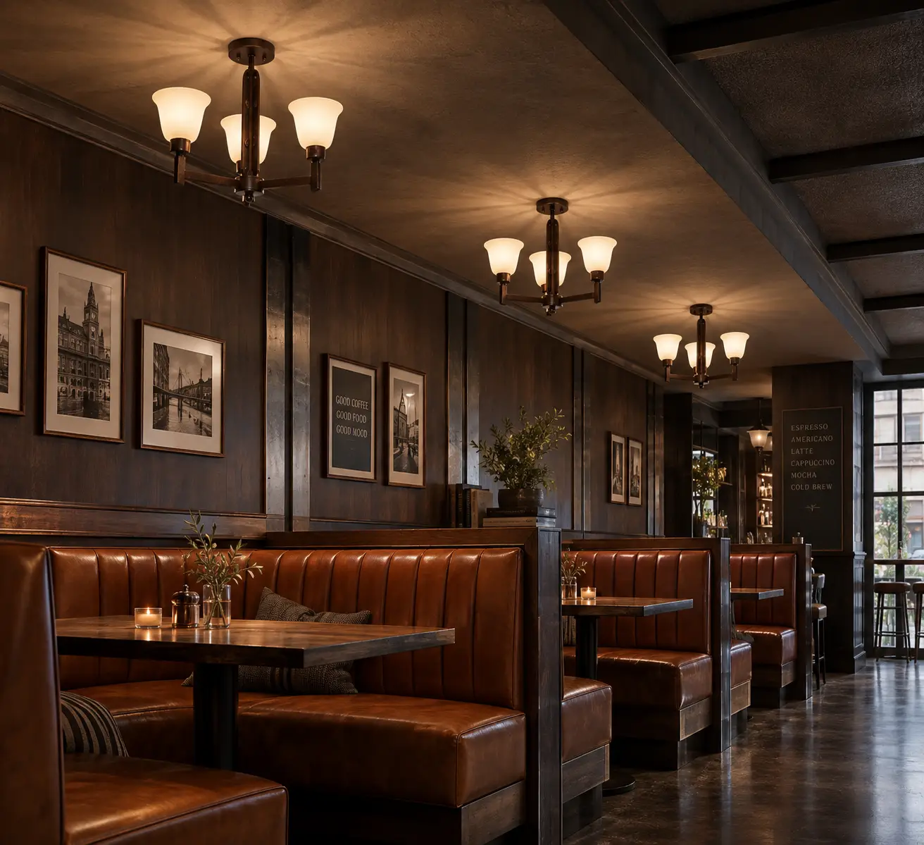 Arden 3-Light Fixtures in Commercial Cafe Hospitality Setting 3D Rendering