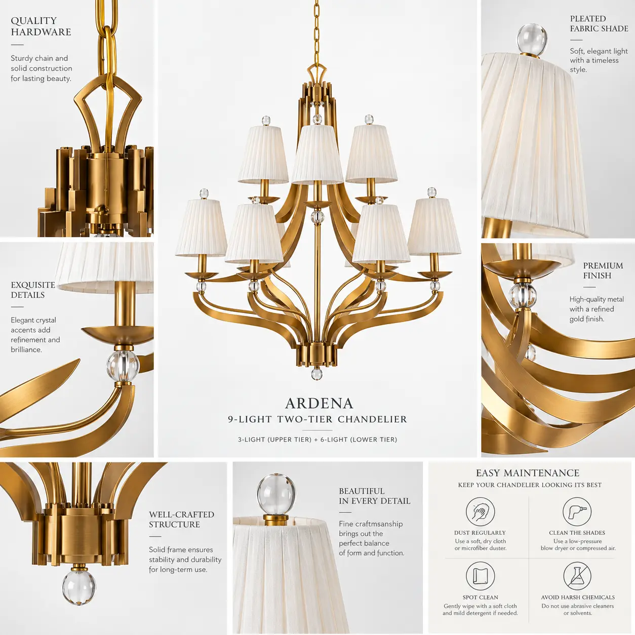 Ardena-9-Light-Two-Tier-Contemporary-Gold-Chandelier-2 Ardena-9-Light-Two-Tier-Contemporary-Gold-Chandelier-2