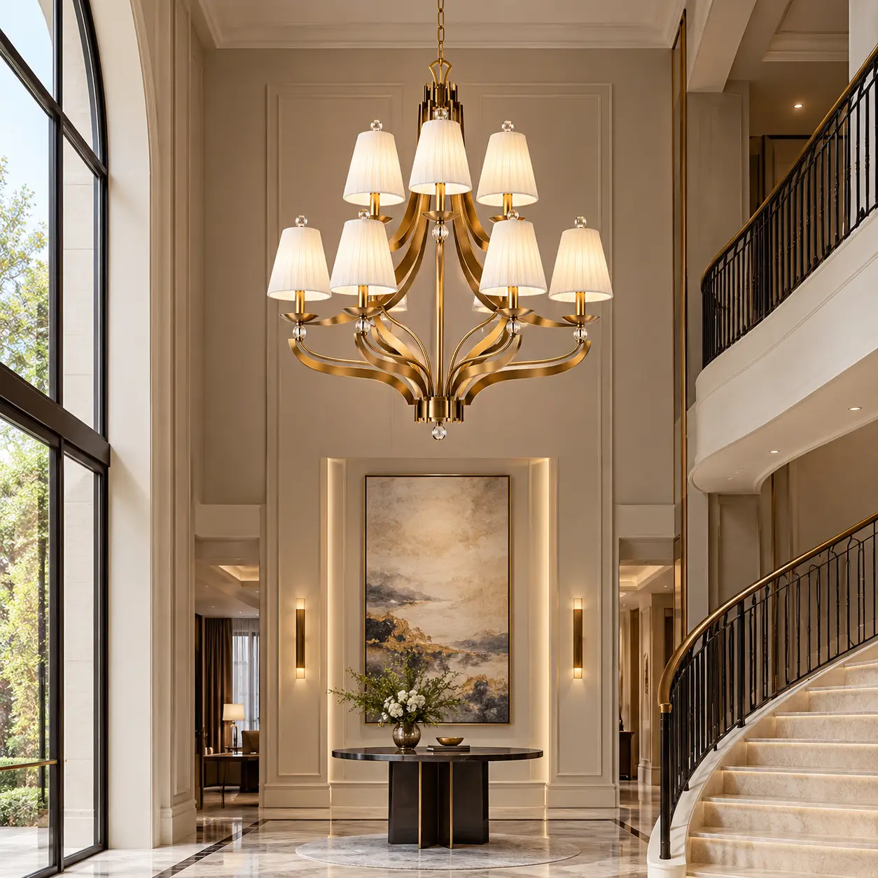 Ardena-9-Light-Two-Tier-Contemporary-Gold-Chandelier-Double-Height-Foyers-High-Ceiling-Lounges Ardena-9-Light-Two-Tier-Contemporary-Gold-Chandelier-Double-Height-Foyers-High-Ceiling-Lounges