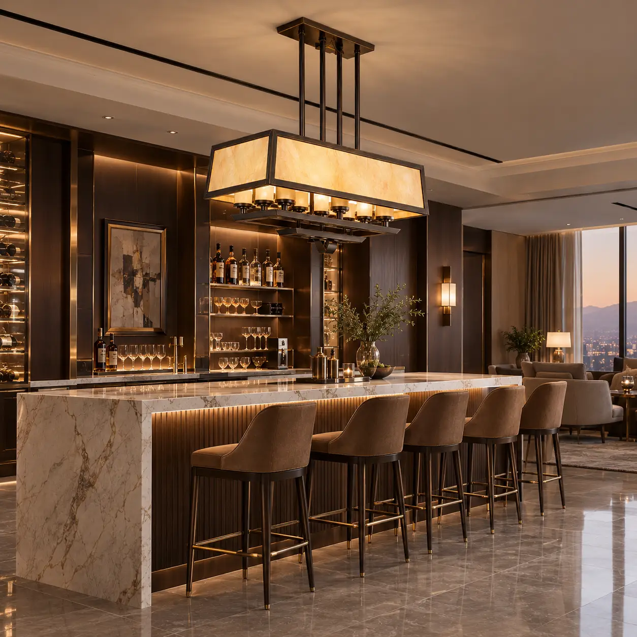 Ardmore Rectangular Chandelier in Boutique Hospitality Bar Lounge