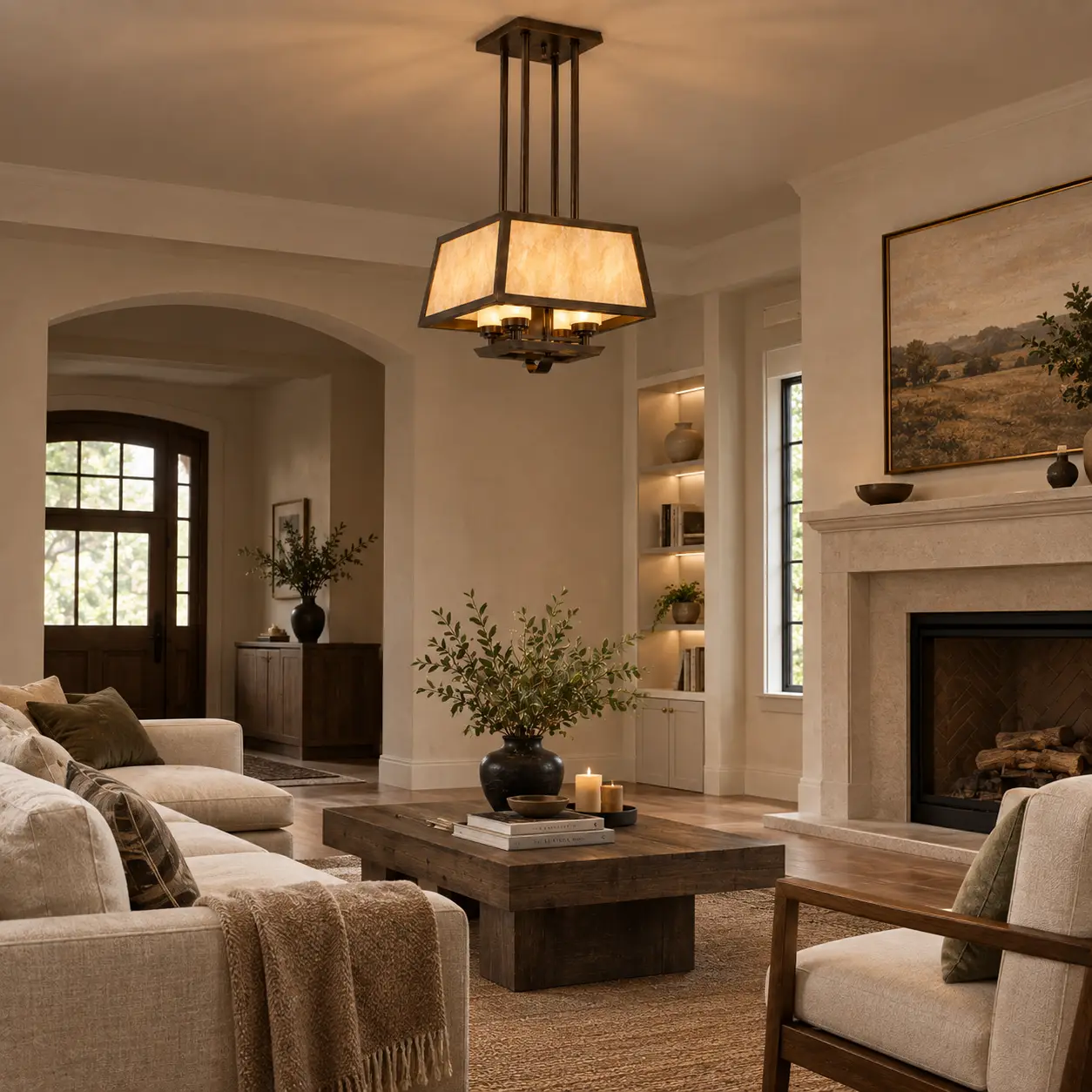 Artisan Craftsman Mission Pendant in an Organic Modern Lounge