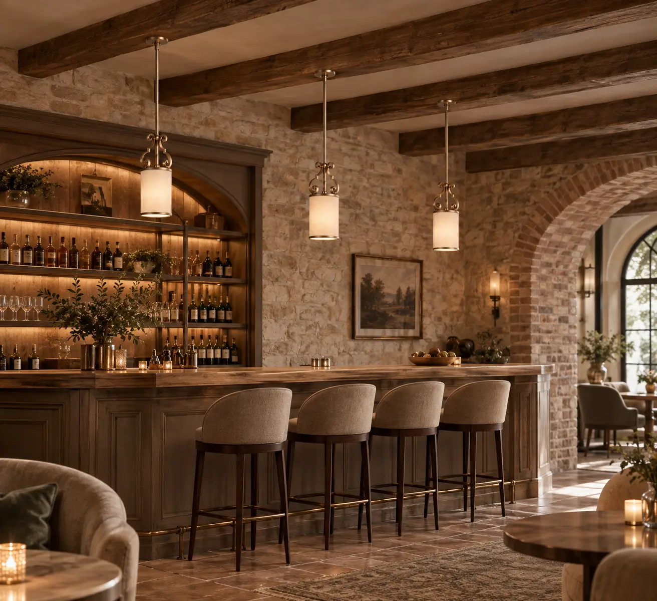 Artisan Scroll Pendant in Bar Lounge Render
