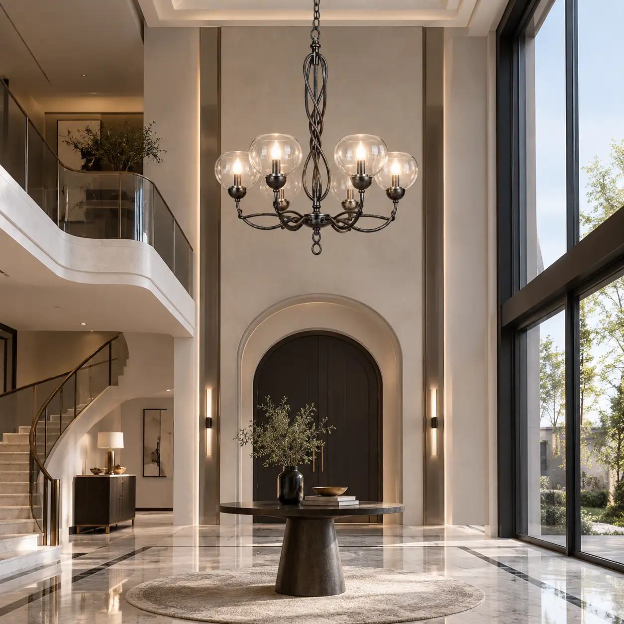 Artisan-Scrollwork-5-Light-Globe-Chandelier-Modern-Luxury-High-Ceiling-Architectural-Foyers Artisan-Scrollwork-5-Light-Globe-Chandelier-Modern-Luxury-High-Ceiling-Architectural-Foyers