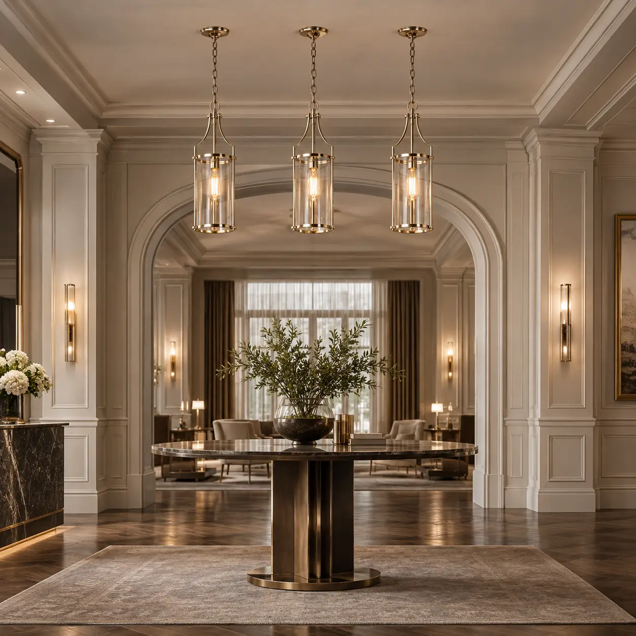 Aurion 1-Light Cylindrical Pendant in Luxury Dining Room Render