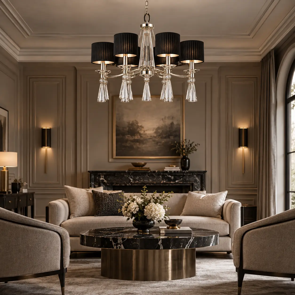 Aurora Chandelier in French Transitional Living Area