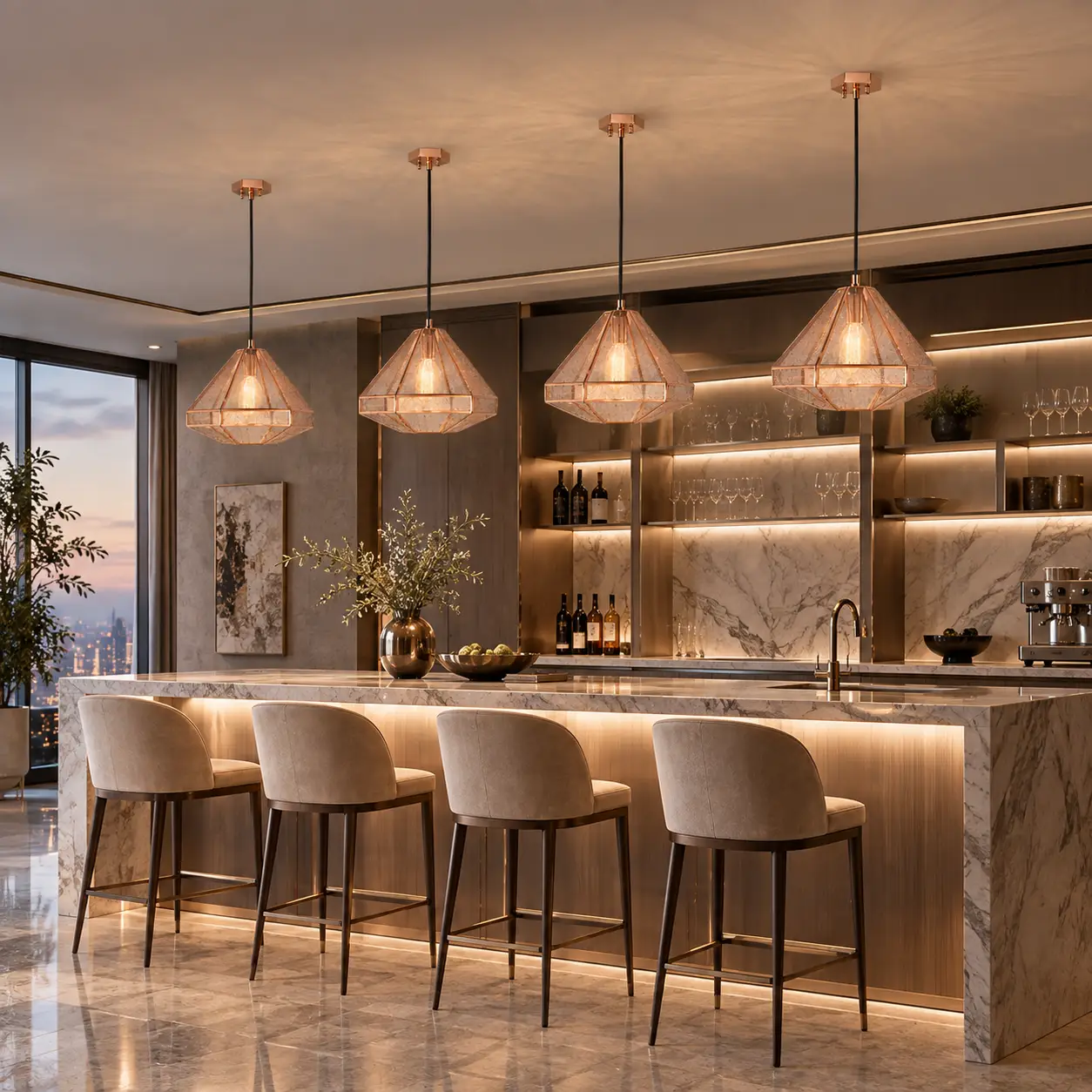Aurora-Geo-1-Light-Pendant-in-Brushed-Rose-Gold-Mesh-Finish-Commercial-Hospitality-Kitchen-Island Aurora-Geo-1-Light-Pendant-in-Brushed-Rose-Gold-Mesh-Finish-Commercial-Hospitality-Kitchen-Island