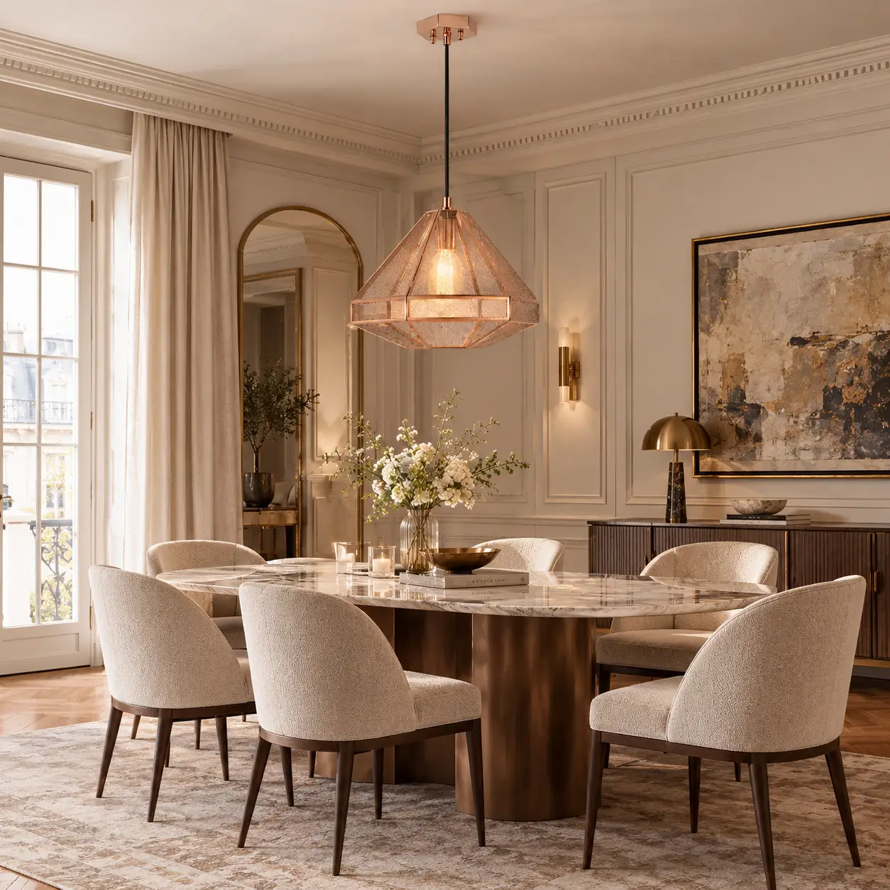 Aurora-Geo-1-Light-Pendant-in-Brushed-Rose-Gold-Mesh-Finish-French-Modern-Chic-Transitional Aurora-Geo-1-Light-Pendant-in-Brushed-Rose-Gold-Mesh-Finish-French-Modern-Chic-Transitional