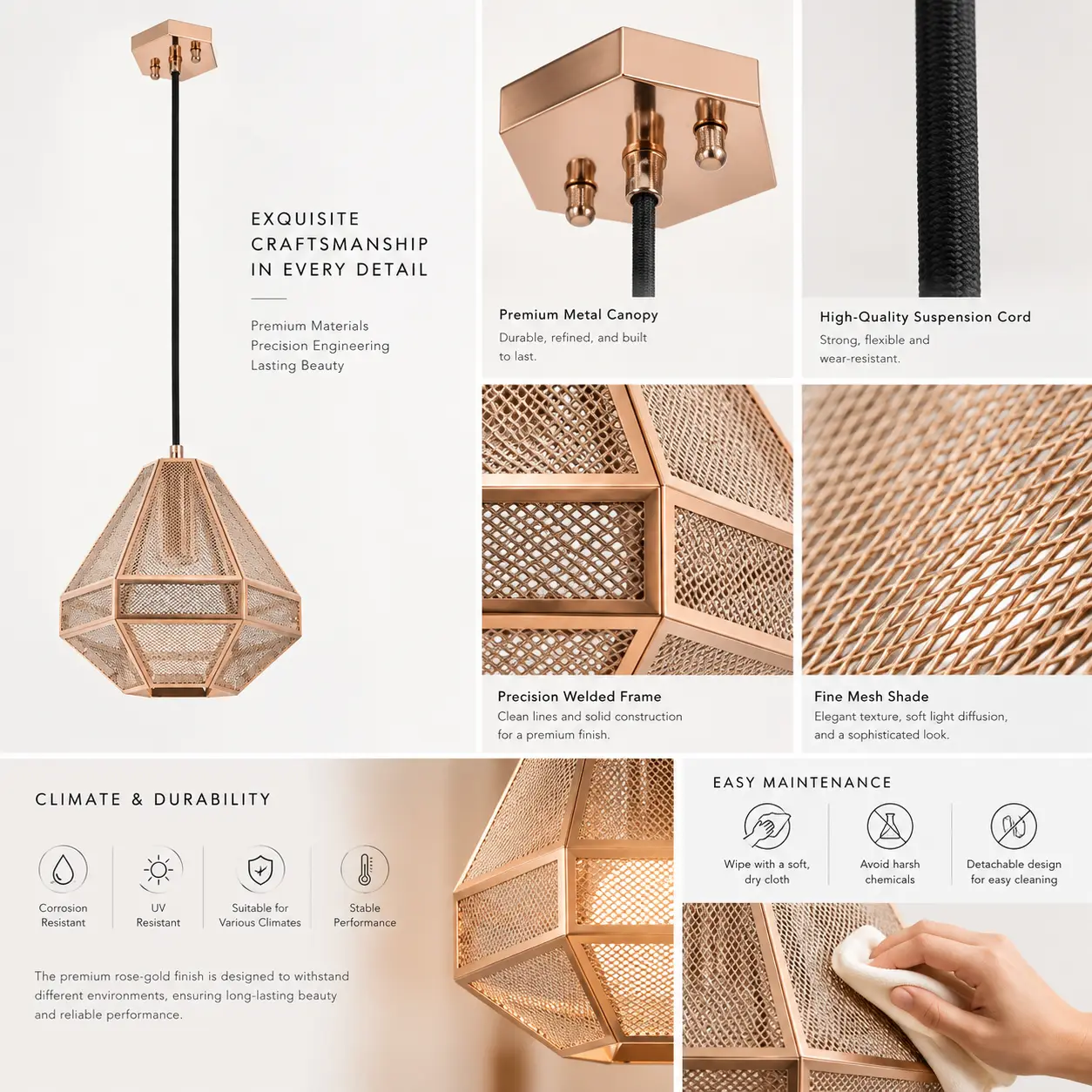 Aurora-Prism-1-Light-Pendant-in-Brushed-Rose-Gold-Mesh-Finish-2 Aurora-Prism-1-Light-Pendant-in-Brushed-Rose-Gold-Mesh-Finish-2