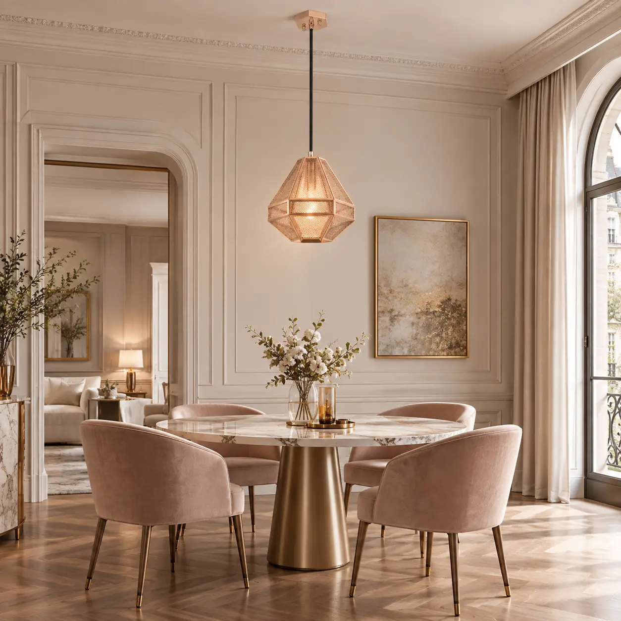 Aurora-Prism-1-Light-Pendant-in-Brushed-Rose-Gold-Mesh-Finish-french-modern-chic-transitional-living Aurora-Prism-1-Light-Pendant-in-Brushed-Rose-Gold-Mesh-Finish-french-modern-chic-transitional-living