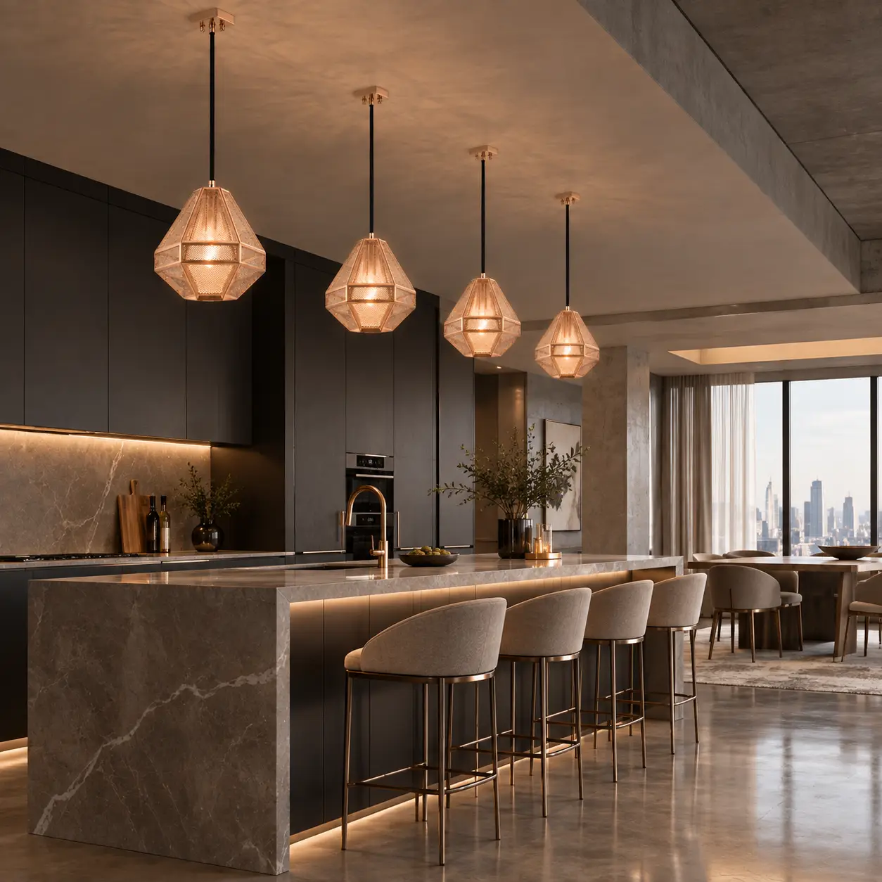 Aurora-Prism-1-Light-Pendant-in-Brushed-Rose-Gold-Mesh-Finish-modern-minimalist-kitchen-island-dining Aurora-Prism-1-Light-Pendant-in-Brushed-Rose-Gold-Mesh-Finish-modern-minimalist-kitchen-island-dining
